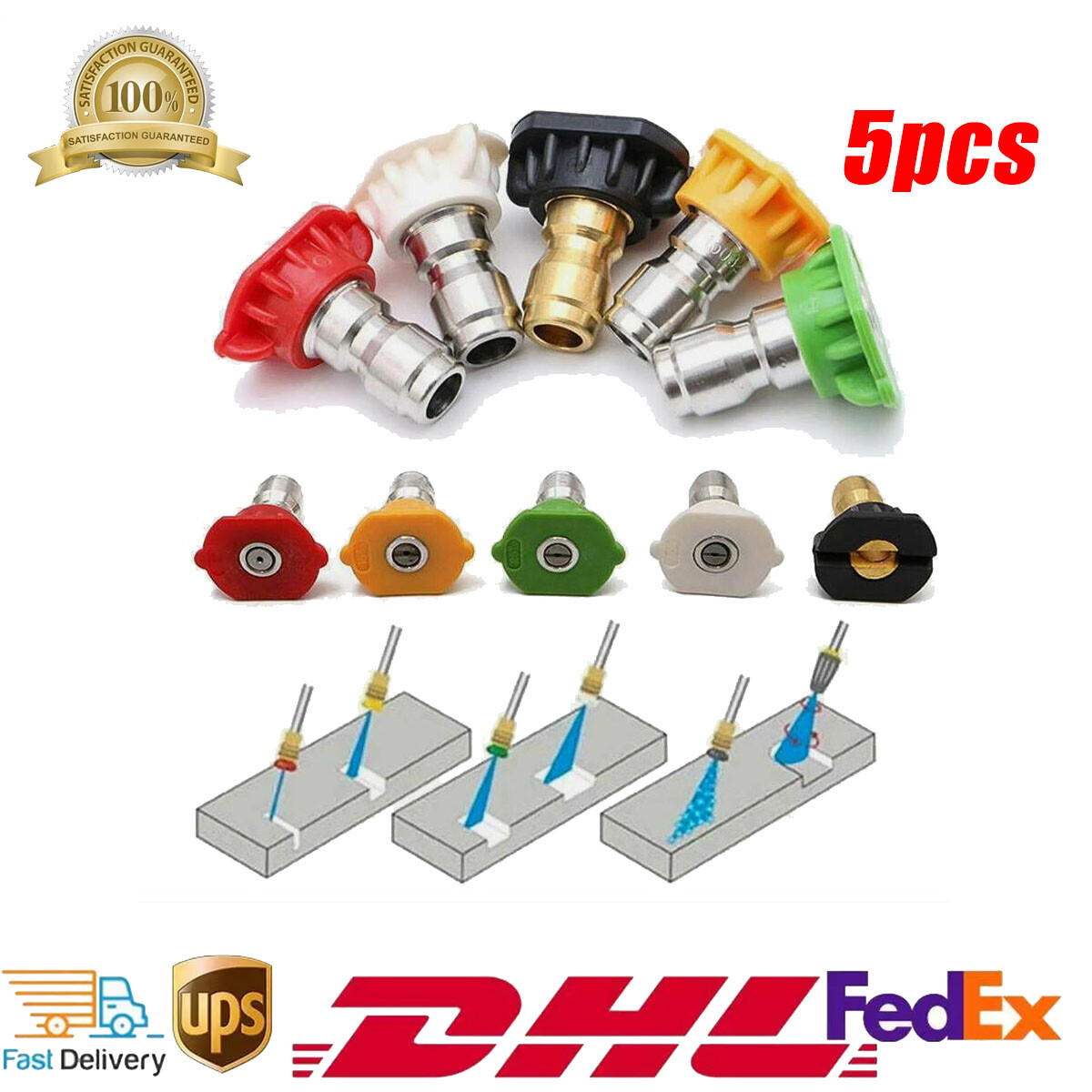 5pcs High Power Pressure Washer Spray Tips Nozzles Kit Quick Connect 1/4″ Set US