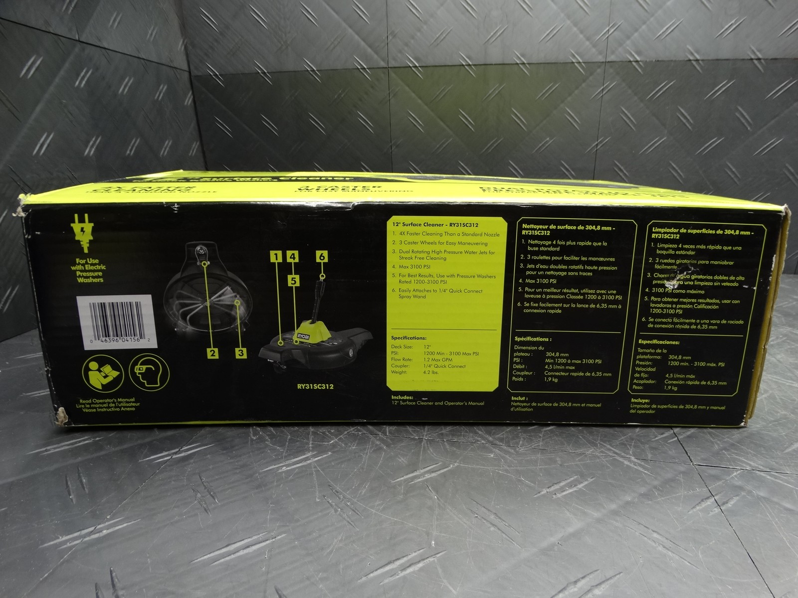 RYOBI 12 in 3100 PSI Electric Pressure Washer Surface Cleaner with Caster Wheels
