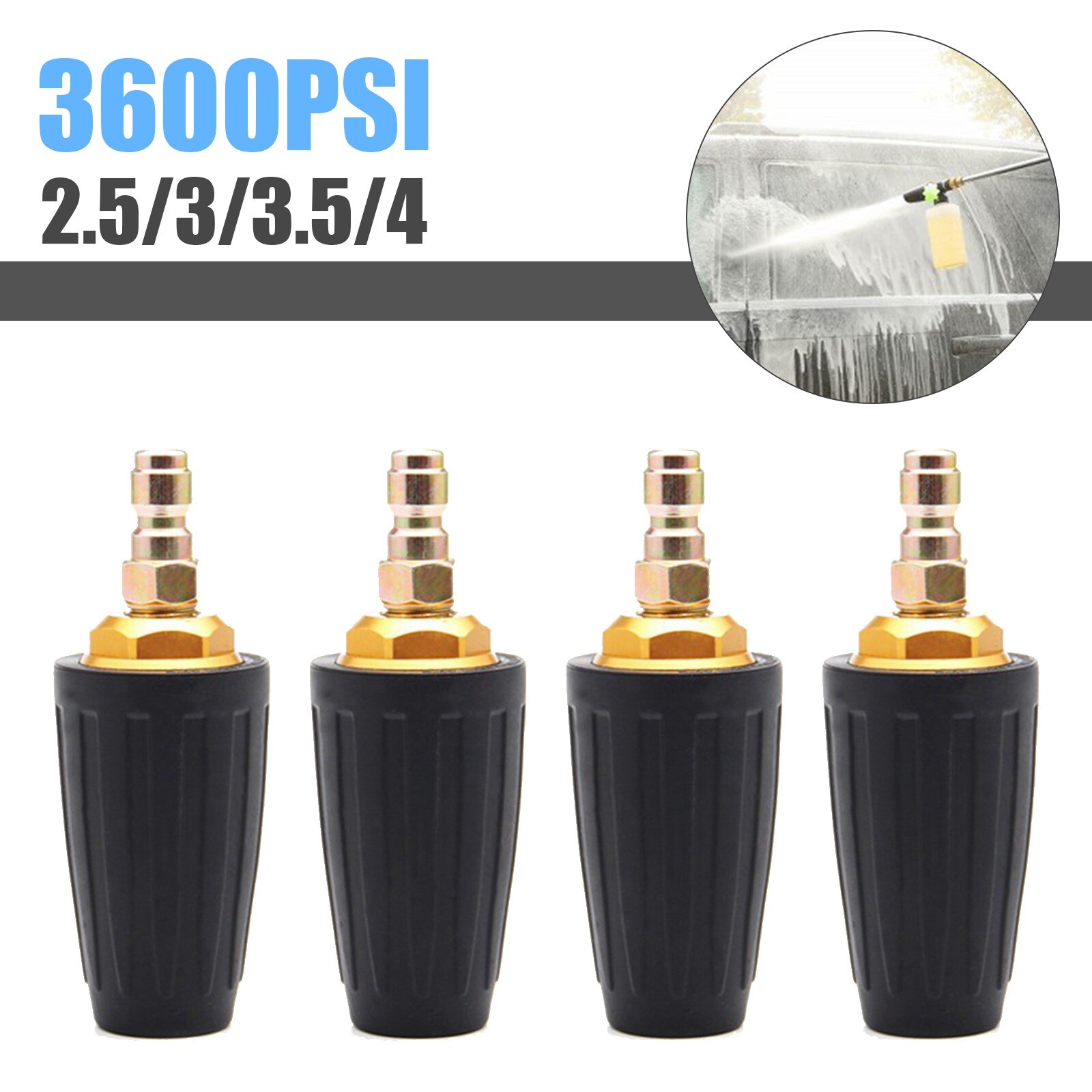 3600PSI 2.5/3.0/3.5/4 GPM 1/4″ Spiral High Pressure Washer Rotary Turbine Nozzle
