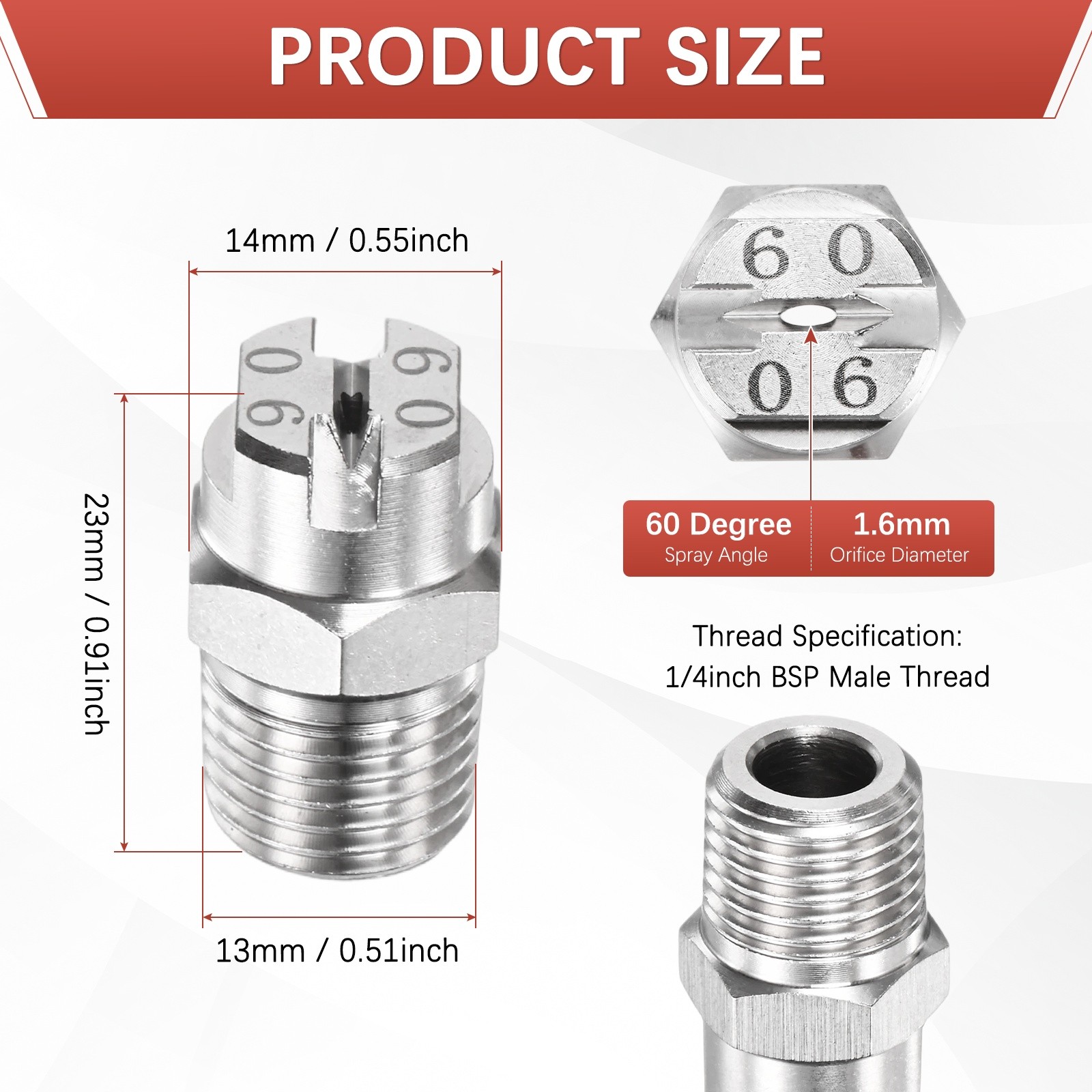 1/4″BSP 60° Flat Fan Spray Tip [3PCS] – Pressure Washer Nozzles [1.6MM]