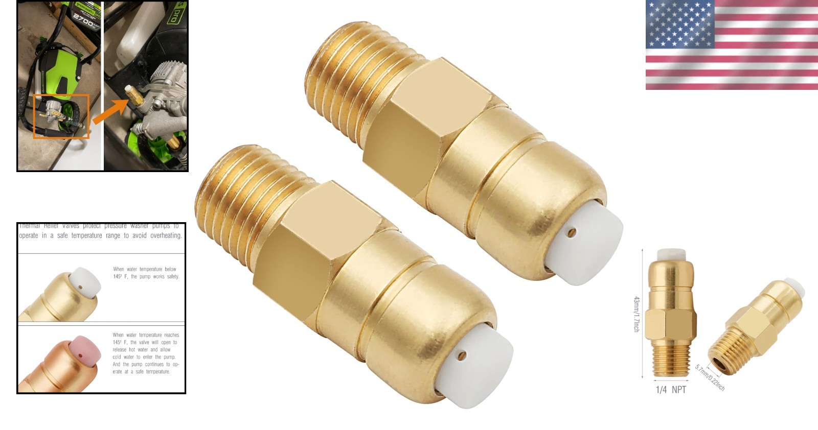 Heavy Duty 1/4″ NPT Thermal Relief Valve for Pressure Washer Protection – 4 Pack