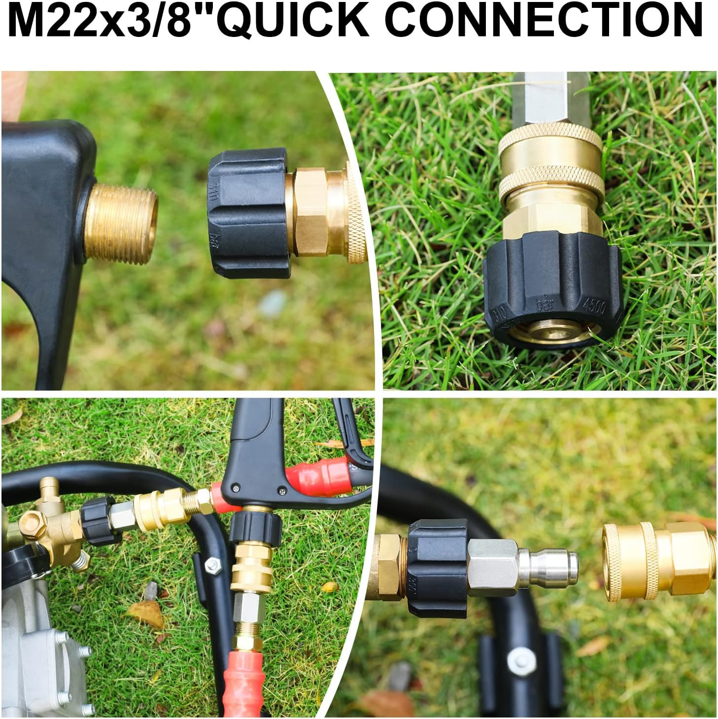 Pressure Washer Adapter Set M22 14mm to 3/8 Inch Quick Connect 4500 PSI