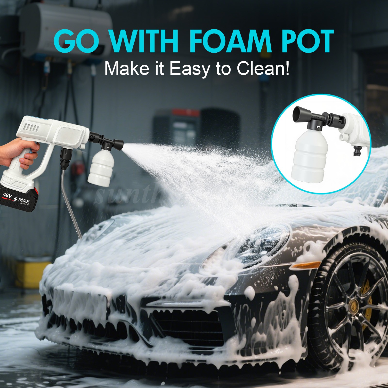 Cordless Electric High Pressure Water Spray Car Gun 970PSI Portable Washer Clean