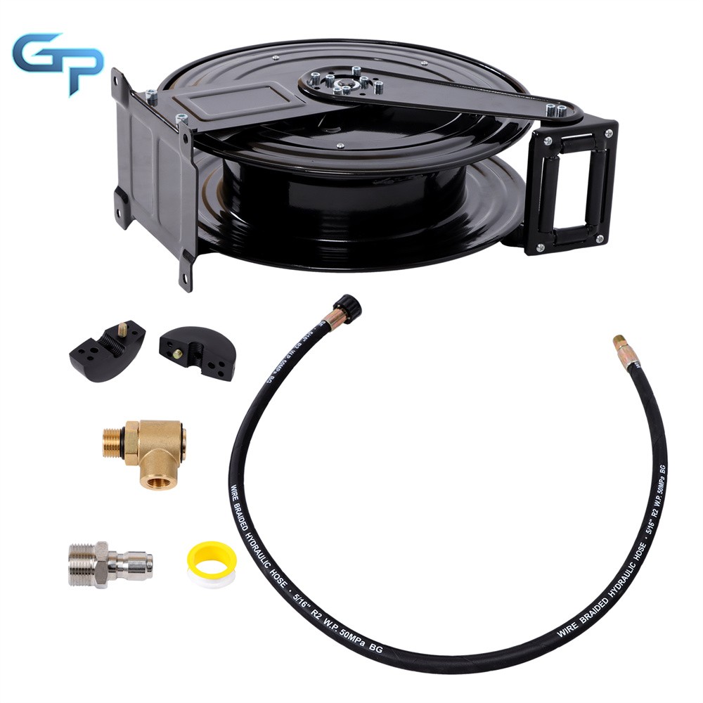 Auto-Retractable Pressure Washer Hose Reel 50FT x 3/8″ 4000 PSI Heavy Duty