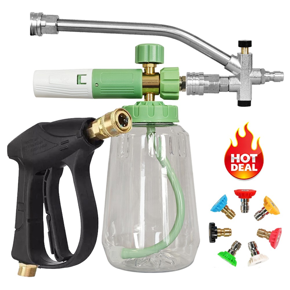 Foam Cannon Pressure Washer Gun Kit 4000 PSI Double Tip Attachment, Dual-Connect