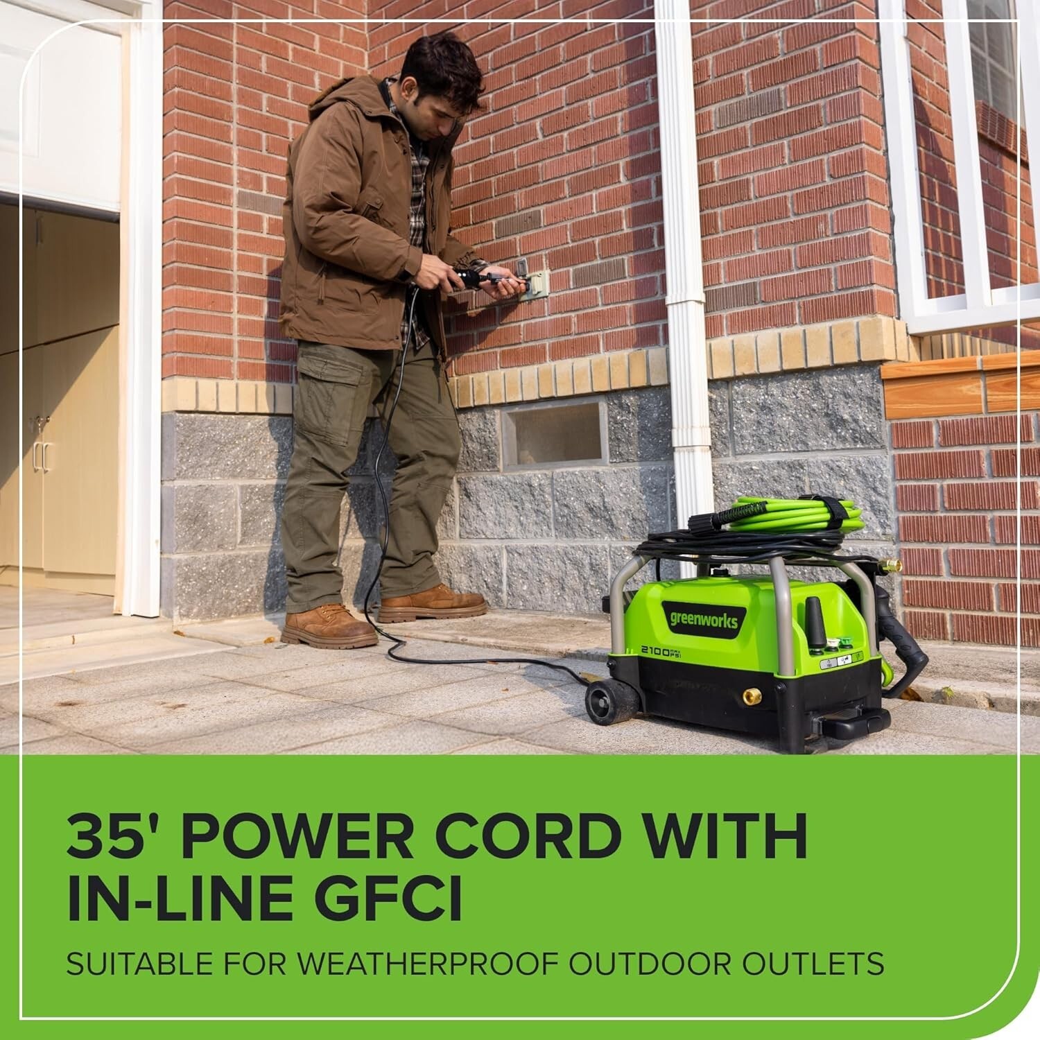 Greenworks 2100 PSI Electric Pressure Washer – Compact & Powerful 13Amp Cleaning