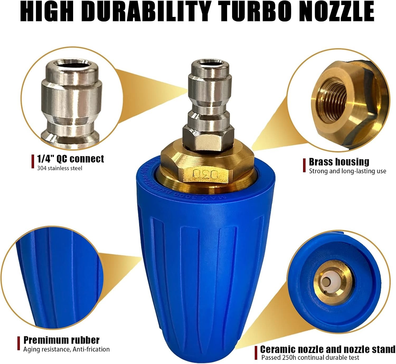 3600 PSI Rotating Turbo Nozzle for Pressure Washer – 1/4″ Quick Connect, Heav…