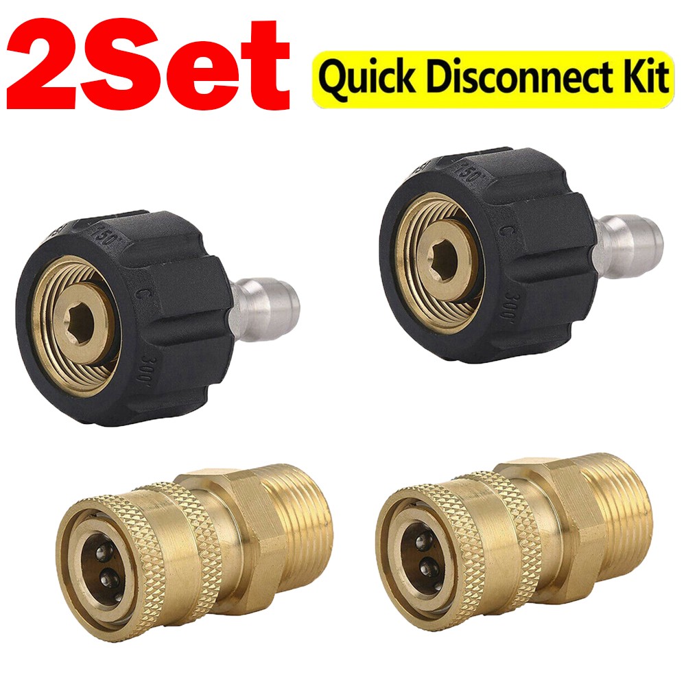 Pressure Washer Hose Connector Adapter Set Quick Connect M22 to 1/4″ Gun to Wand