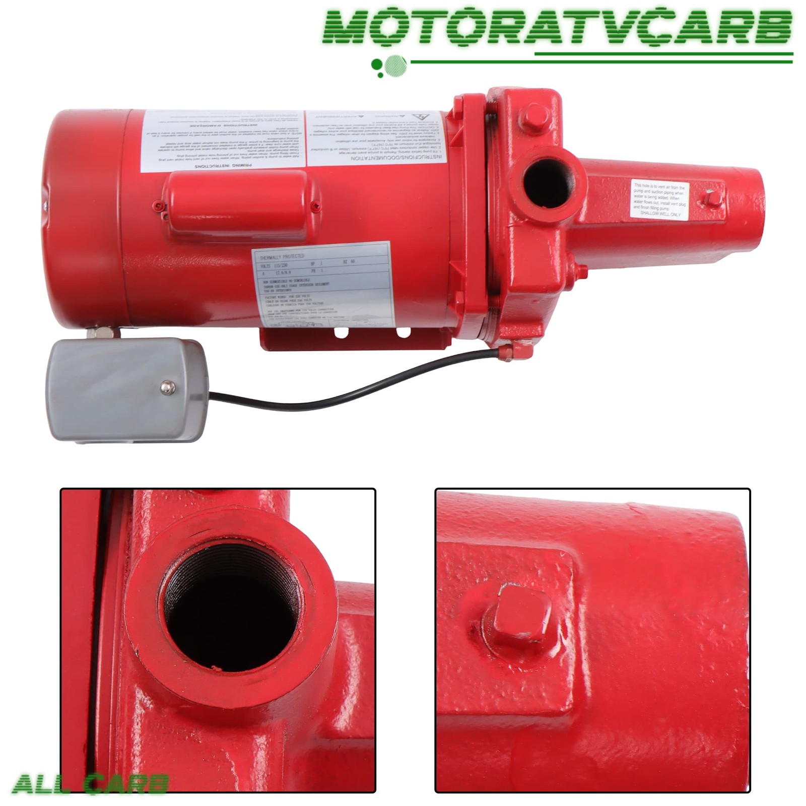 ALL-CARB 1HP 23GPM Dual Voltage 115/230 Volt Cast Iron Shallow Pump Red 602208