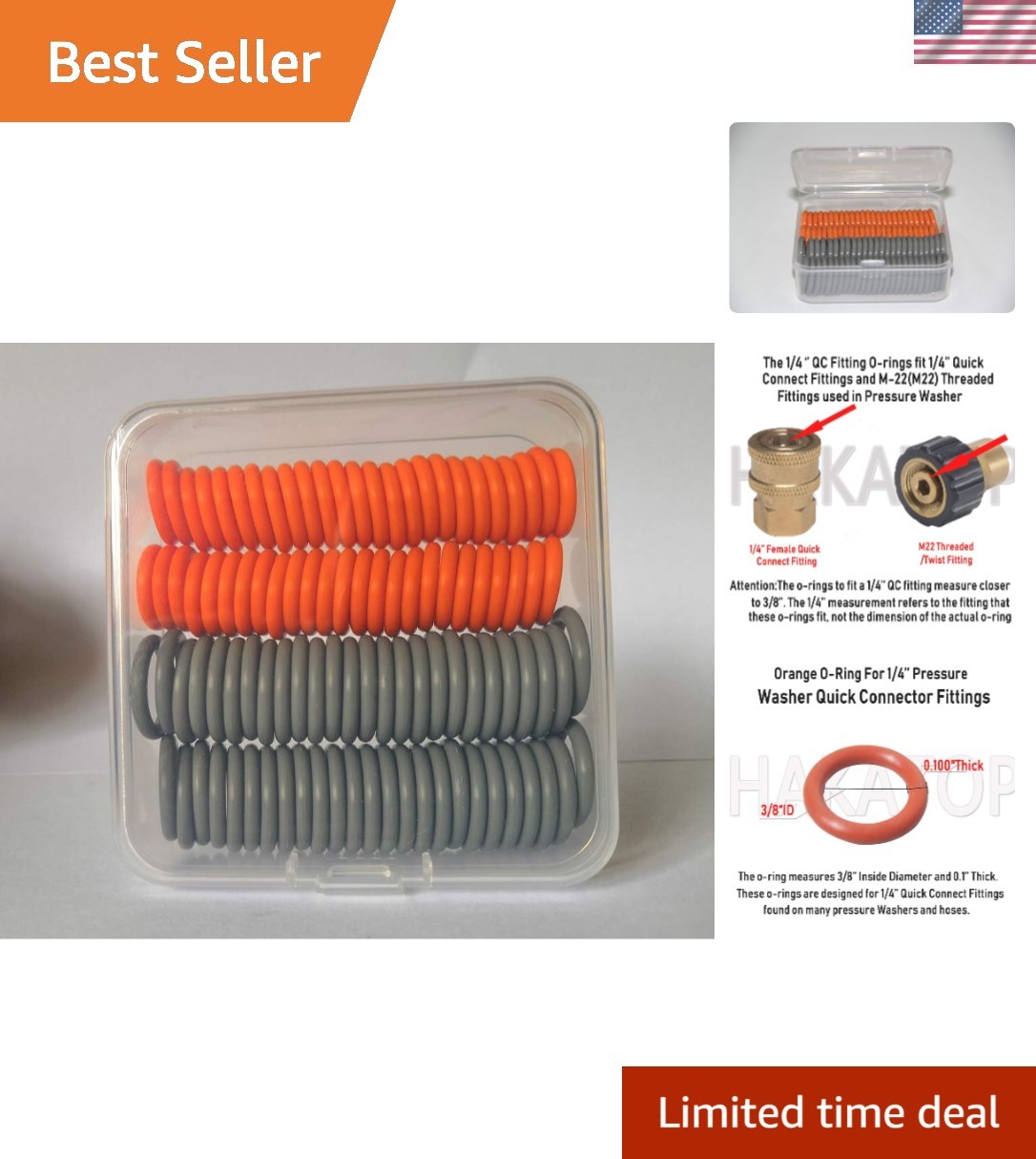 100-Pack Pressure Washer O-Ring Seal Kits for 1/4” & 3/8” Couplers