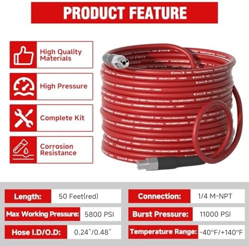 NIFUAL Sewer Jetter Kit for Pressure Washer,50FT 5800PSI Pressure Drain Cleaner