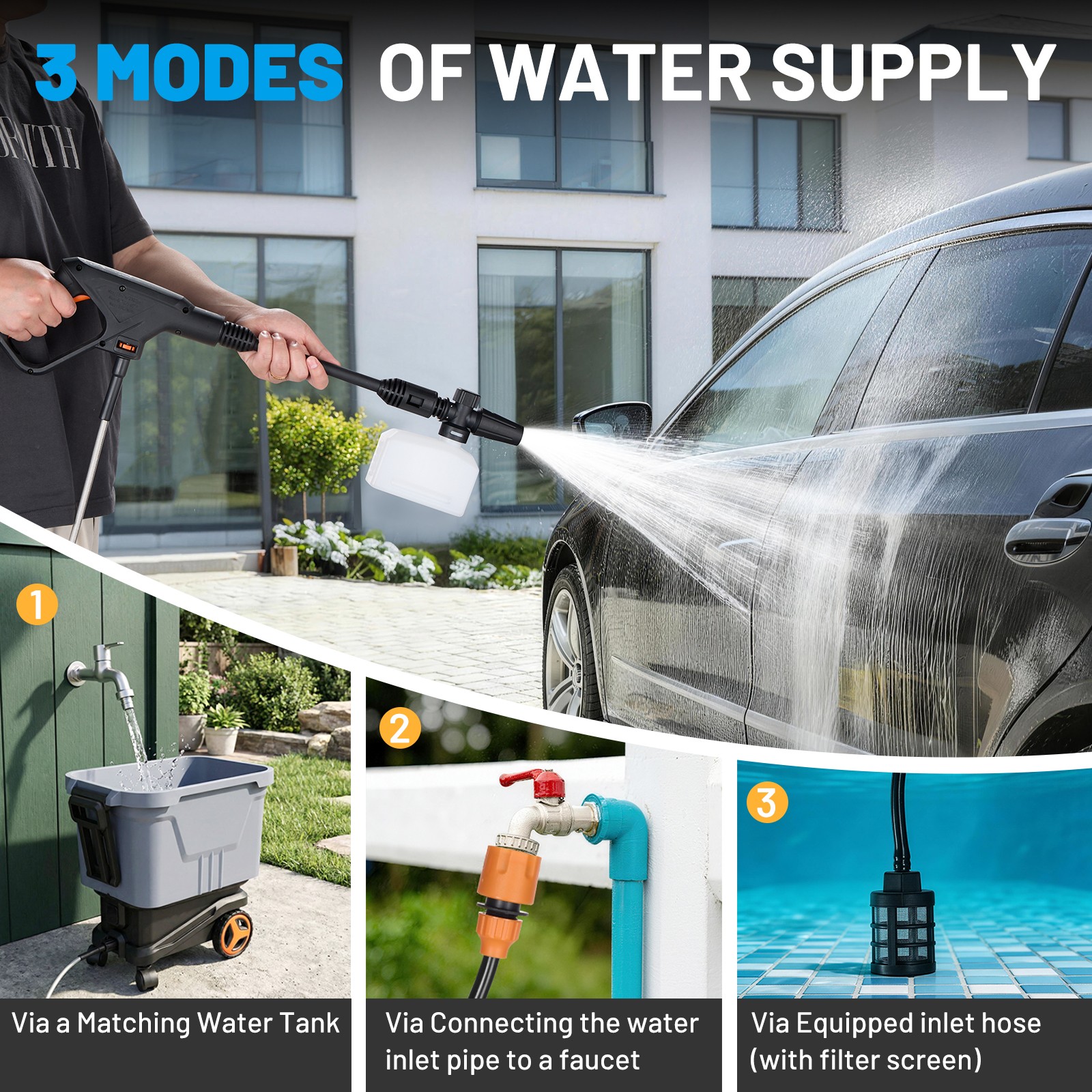 21V Electric Washer 2000 PSI Portable with 4 Wheels & Multi-Use Tank
