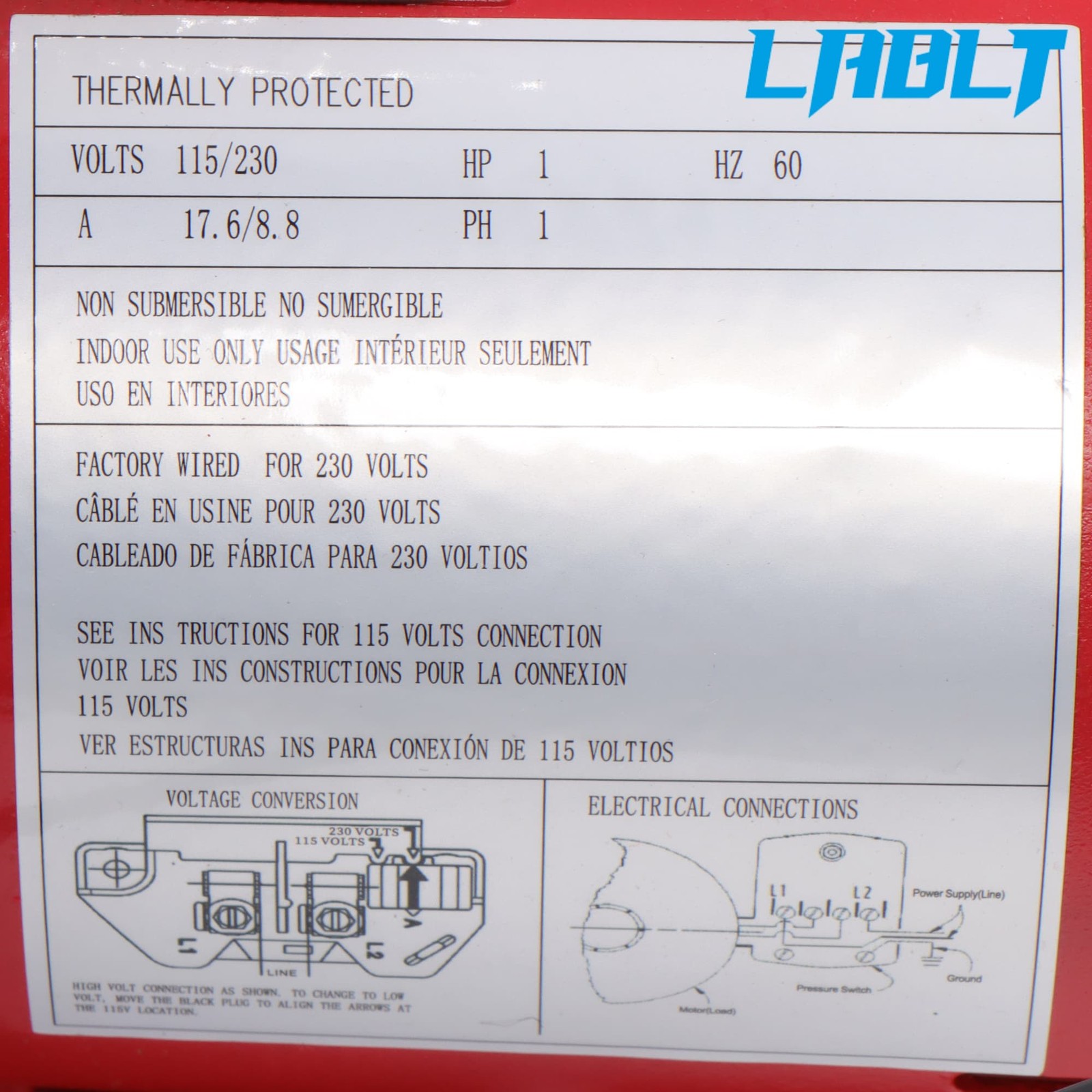 LABLT 1HP 23GPM Dual Voltage 115/230 Volt Cast Iron Shallow Jet Pump Red 602208