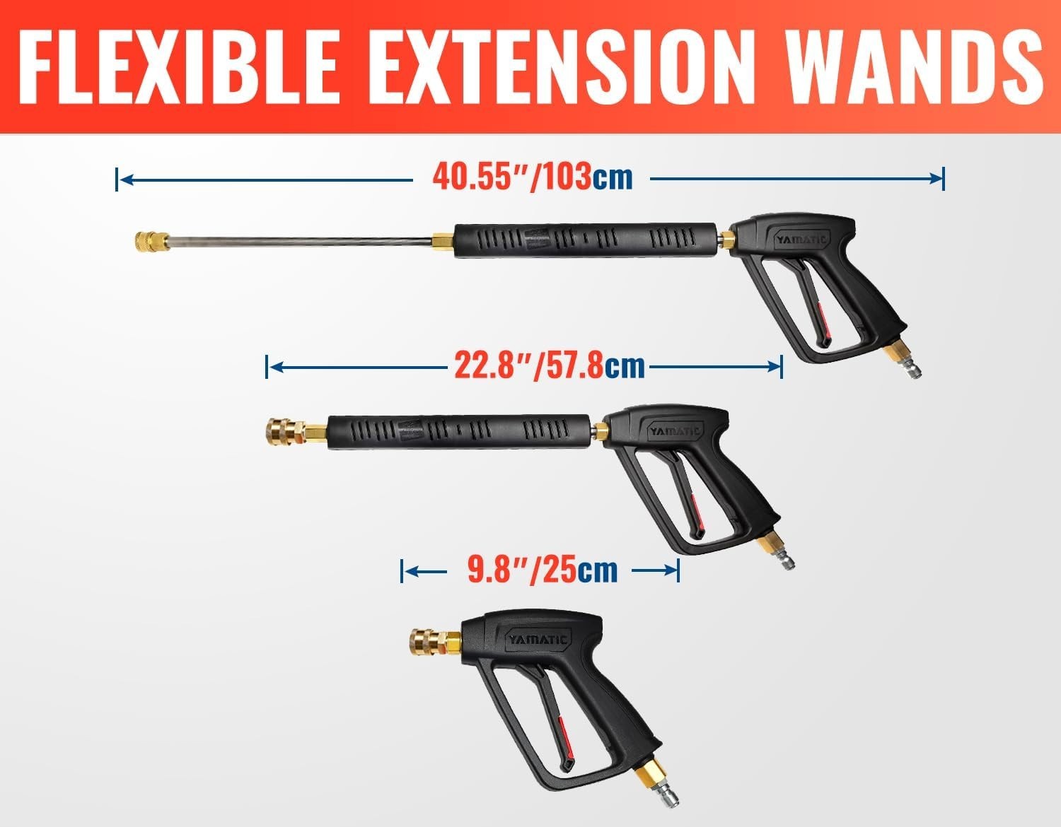 Pressure Washer Gun Wand with Swivel 3/8″ Plug & M22 Coupler, Stainless Steel Ex