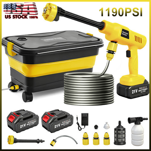 1160PSI Cordless Electric High Pressure Washer w/ 14 Gal Fold Tank 6-in-1 Nozzle