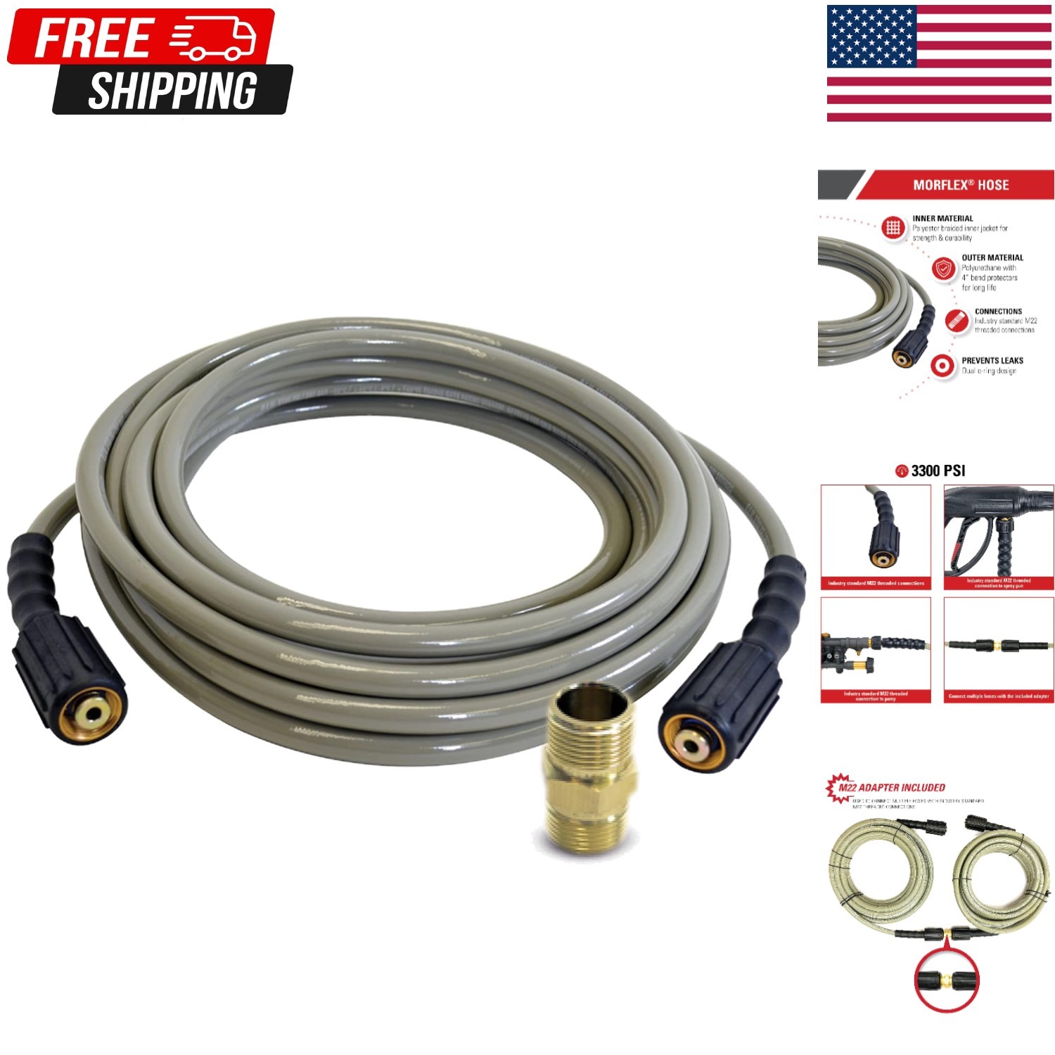Simpson Cleaning 40224 Morflex Series 3300 PSI Pressure Washer Hose, 1/4″ by 25′