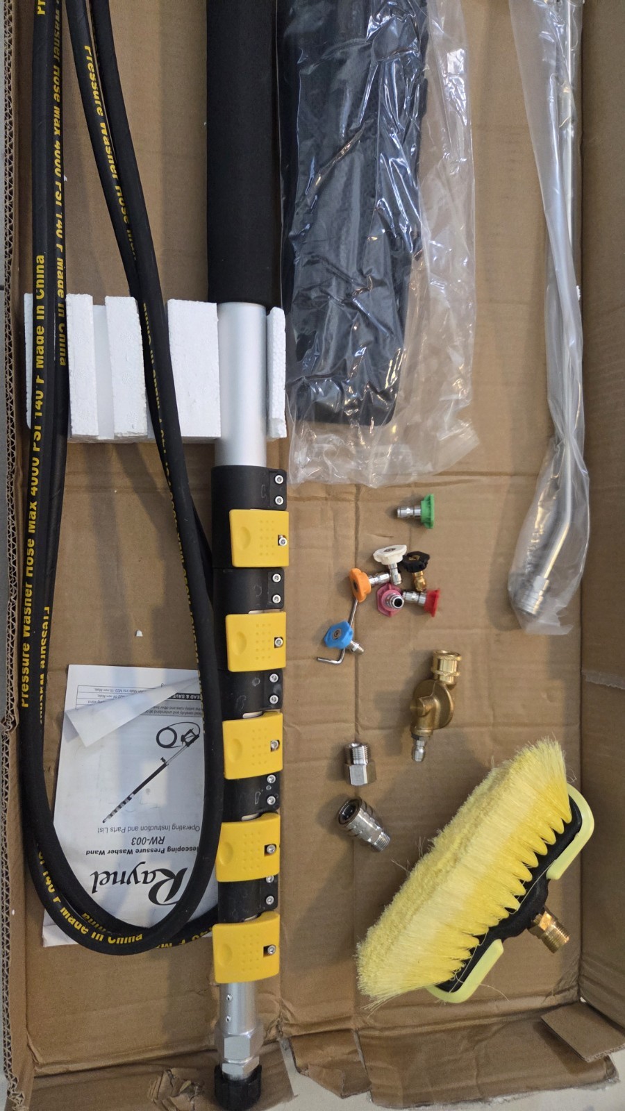RAYNEL 25FT Telescoping Pressure Washer Extension Wand with Brush Head#2508L T4