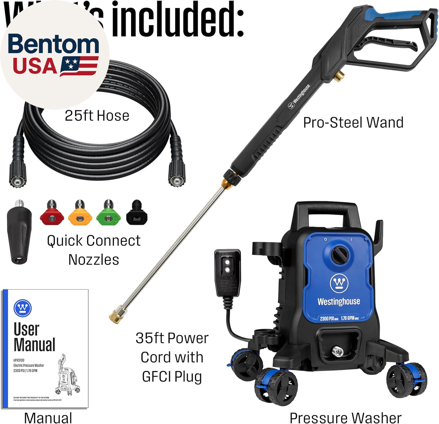 Epx3100 Electric Pressure Washer, 2300 Max PSI 1.76 Max GPM with Anti-Tipping Te
