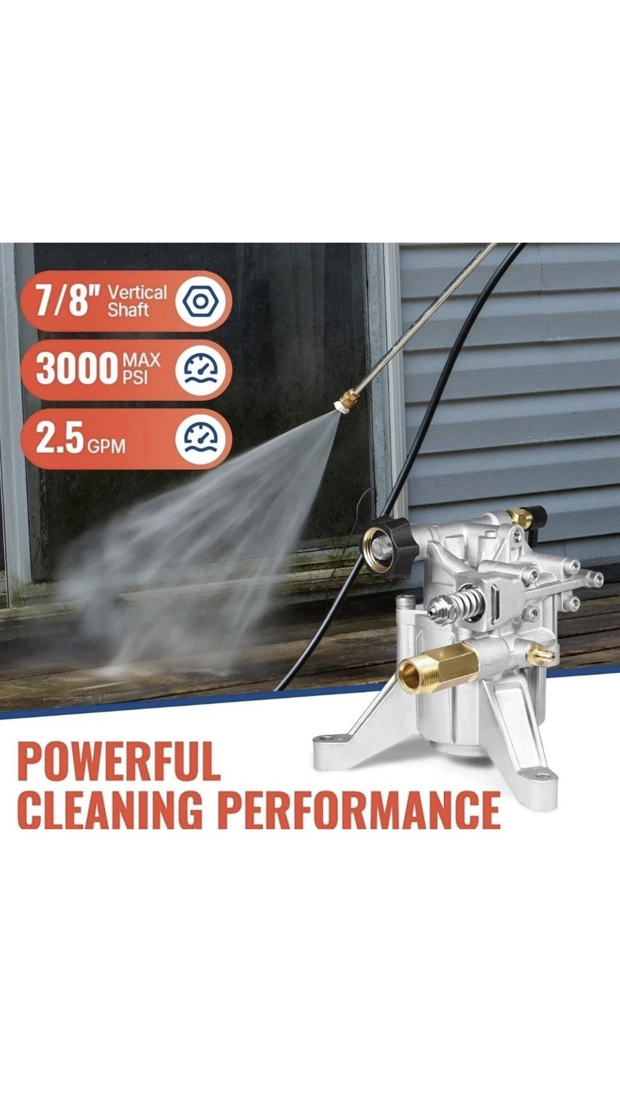 YAMATIC 7/8″ Shaft Vertical Pressure Washer Pump Rear Inlet/Outlet 3000 PSI