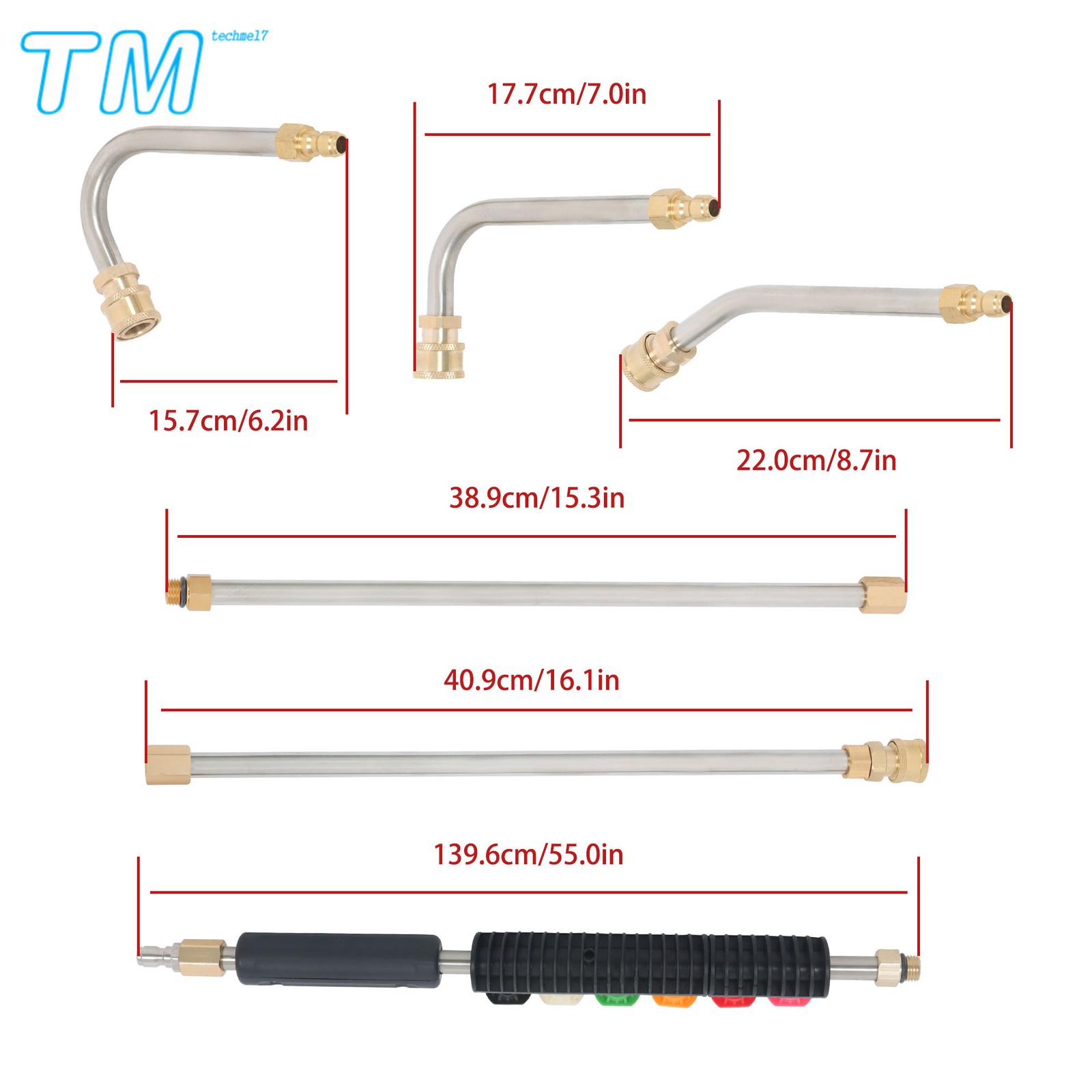9 Pack High Pressure Water Gun Extension Rod 1/4’’ Quick Connect 4000 PSI