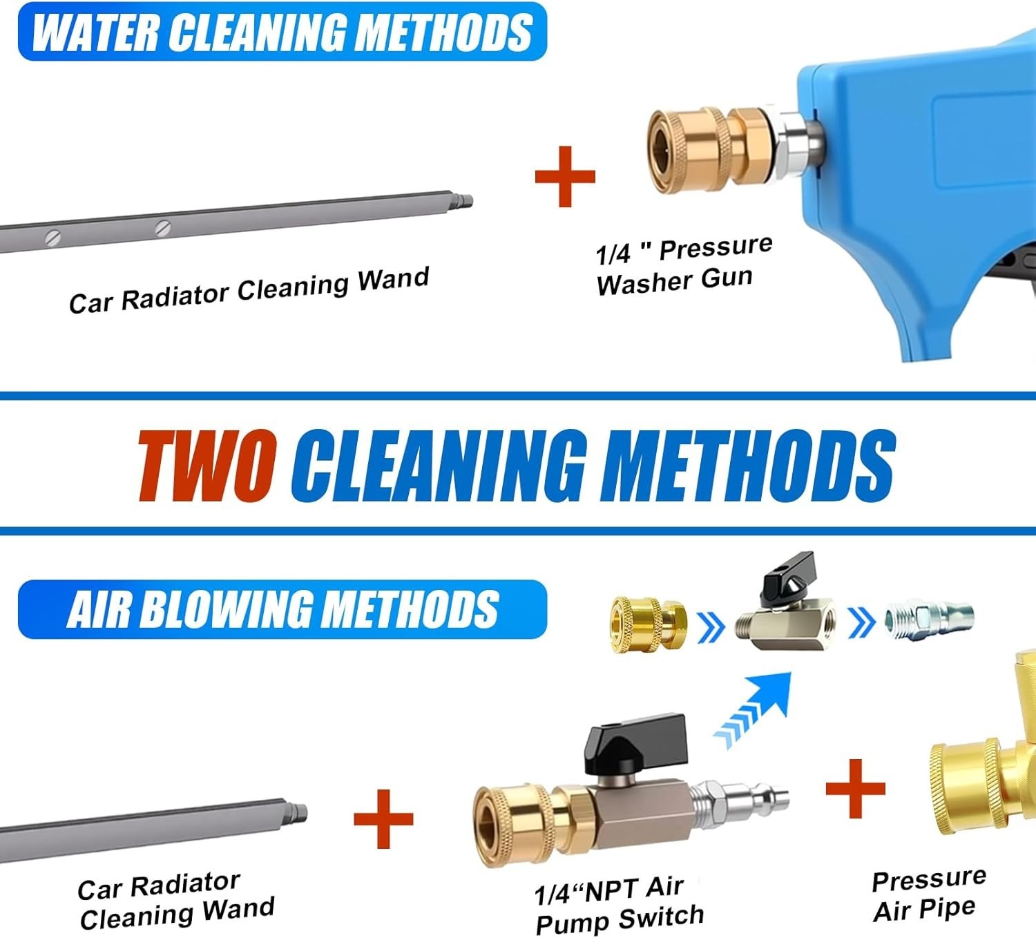 40″ Pressure Washer Wand Radiator Cleaning Flush Tool 6 Nozzles Brush Stainless
