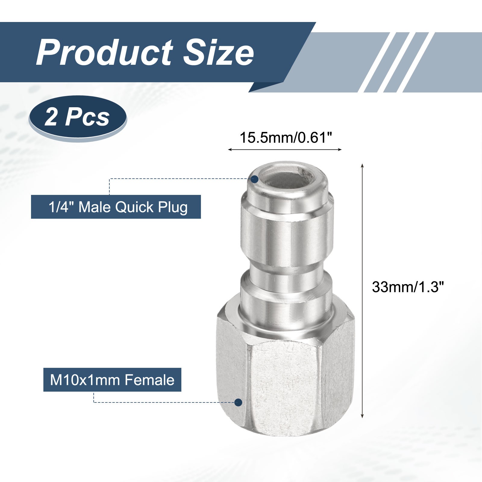 2Pcs Pressure Washer Adapter 1/4″ Male Quick Plug to M10x1mm Female