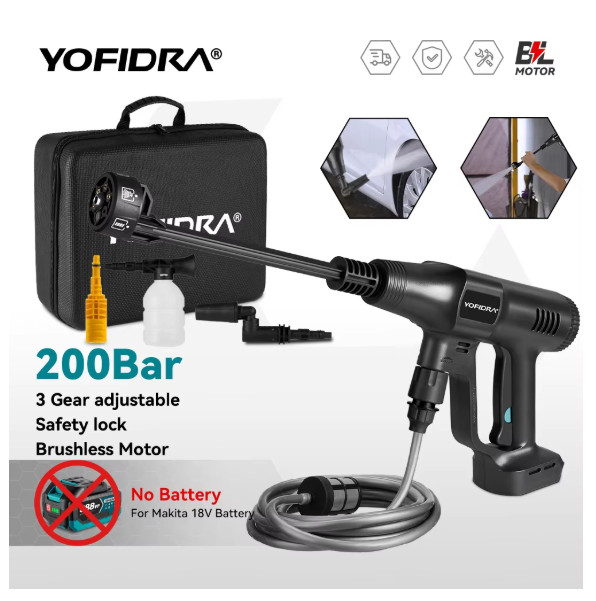 Yofidra 200Bar Brushless High Pressure Car Washer Water Gun 6 IN 1