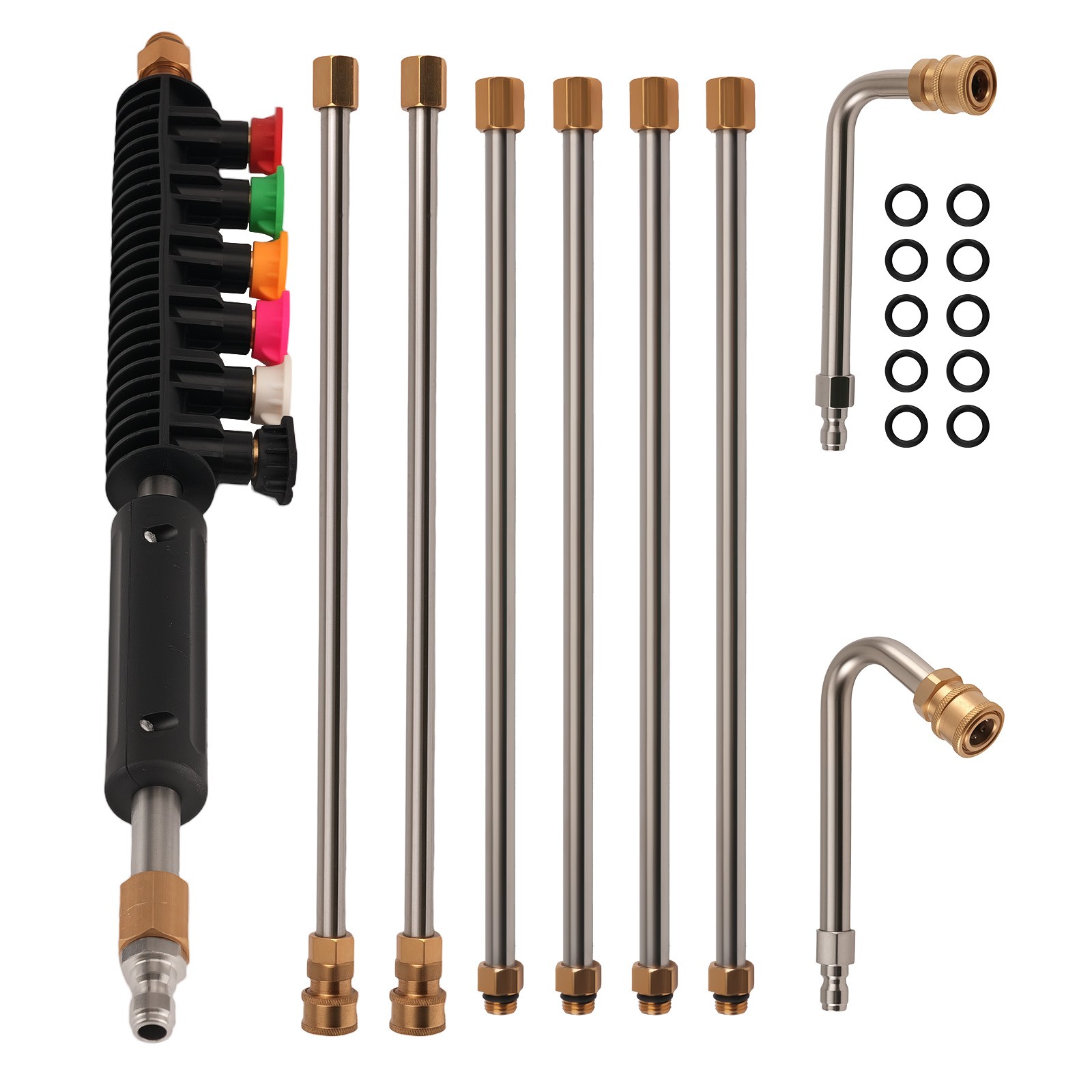 4000PSI Pressure Washer Rod 8FT 6 Tips 30° 90° Curved Wand Extension Kit