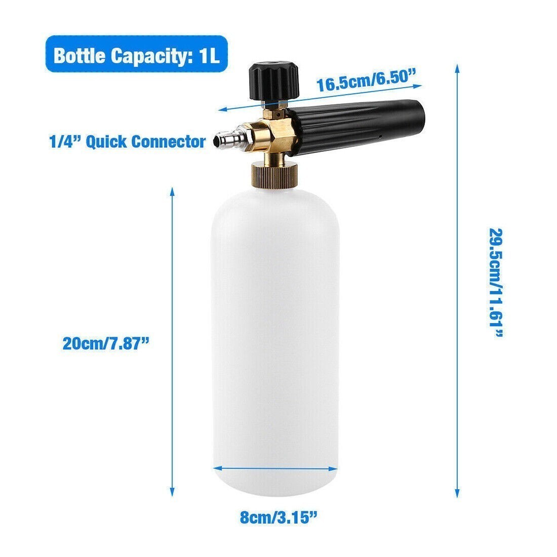 1/4″ High Pressure Washer Snow Foam Cannon Lance Gun 1L Bottle with 5 Nozzle Kit