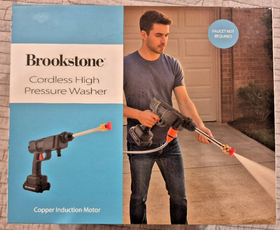 Brookstone Portable Cordless High Pressure Water Spray Gun Car Washer Cleaner