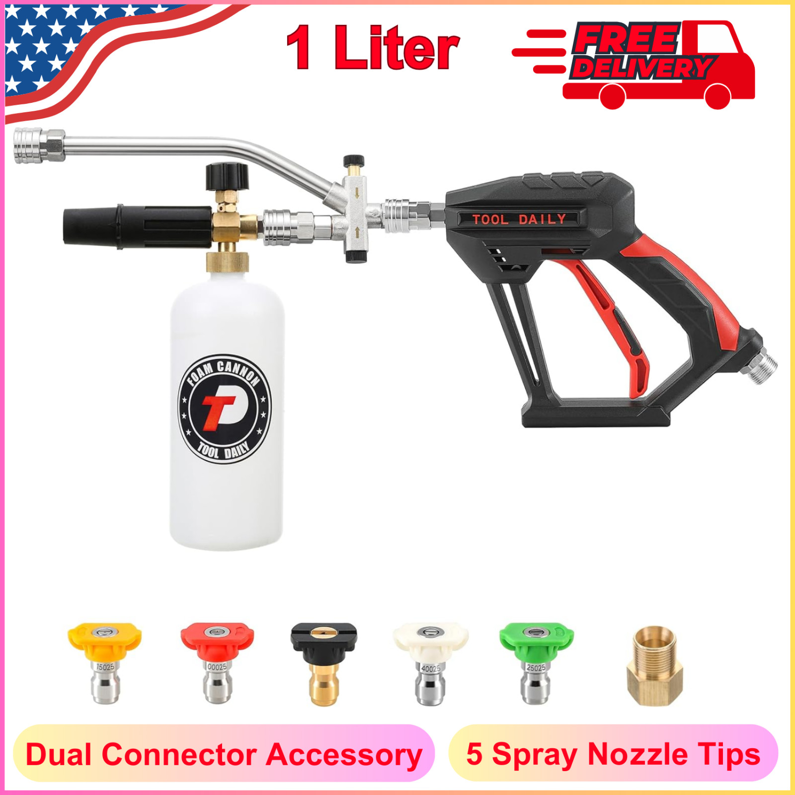 Max 3000 PSI Pressure Washer Gun w/ Foam Cannon 1/4″Quick Connect 5 Spray Nozzle