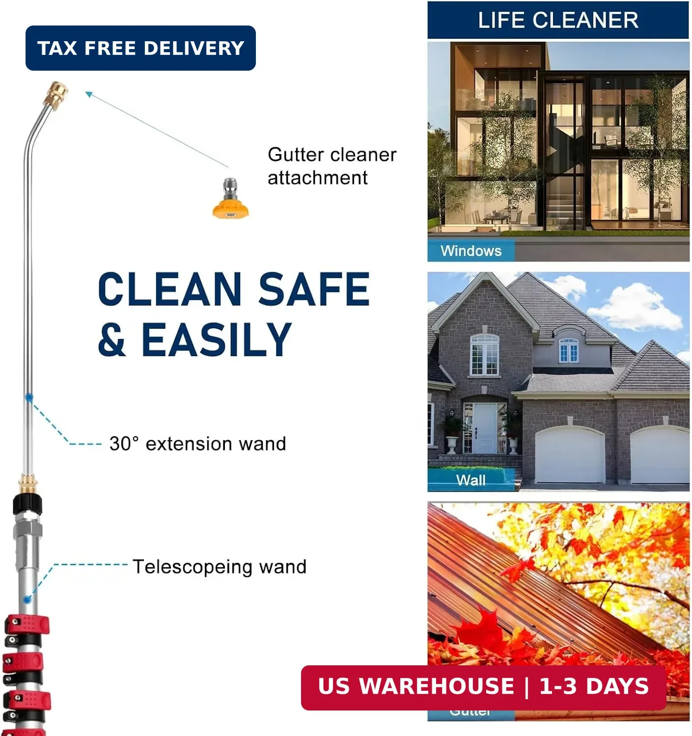 Pressure Washer Extension Wand 24FT, Gutter Cleaning Tools from The Ground with