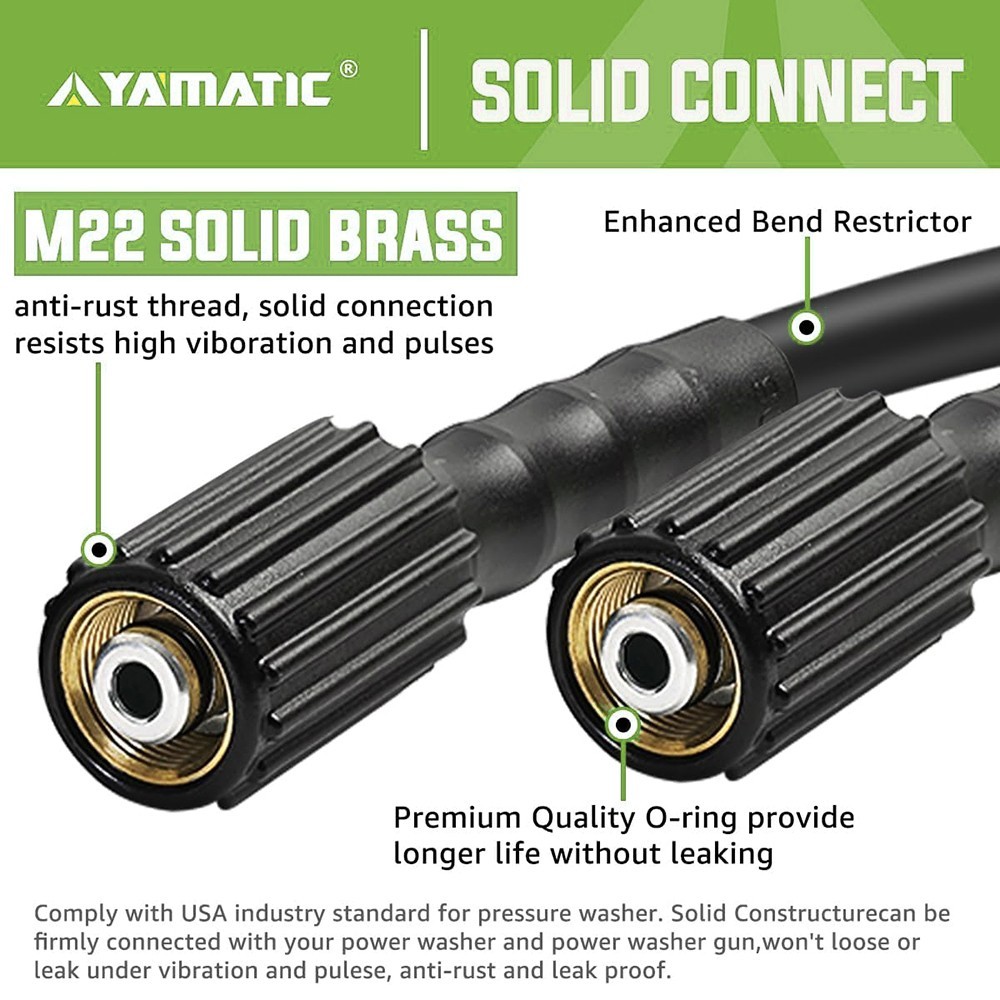 YAMATIC Pressure Washer Hose 50 ft x 3200 psi, Car Washer Gun 3700 psi, Lance
