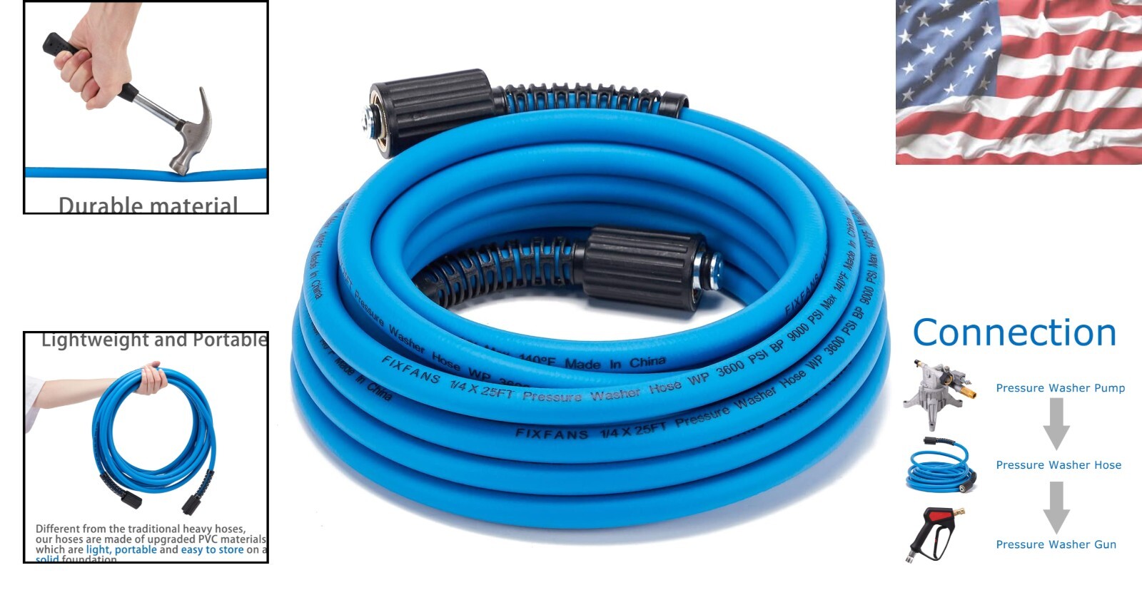 Premium 25 FT High Pressure Washer Hose – 9000PSI Burst, M22 Fittings Included