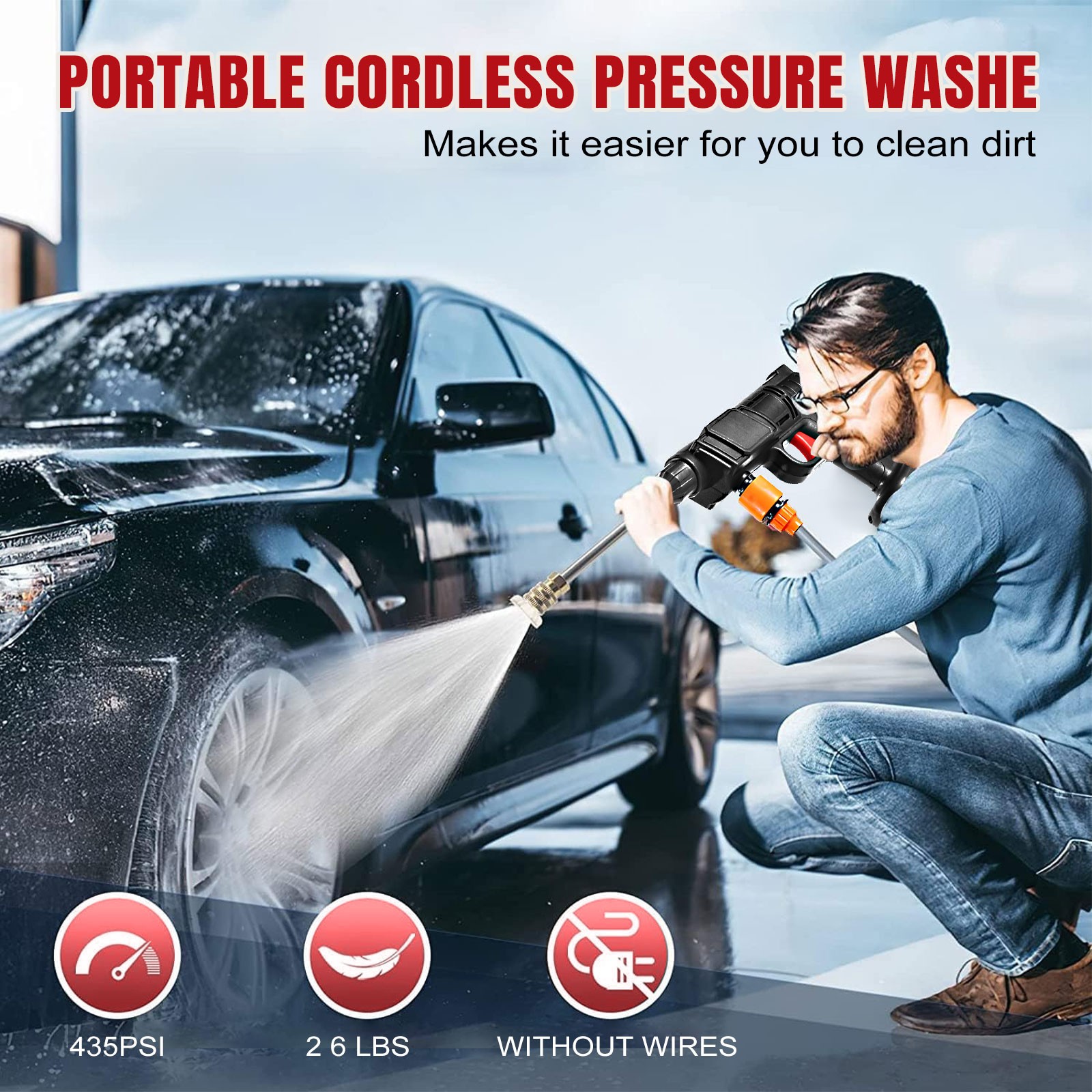 Portable Cordless Electric High Pressure Water Spray Gun Car Washer Cleaner Tool