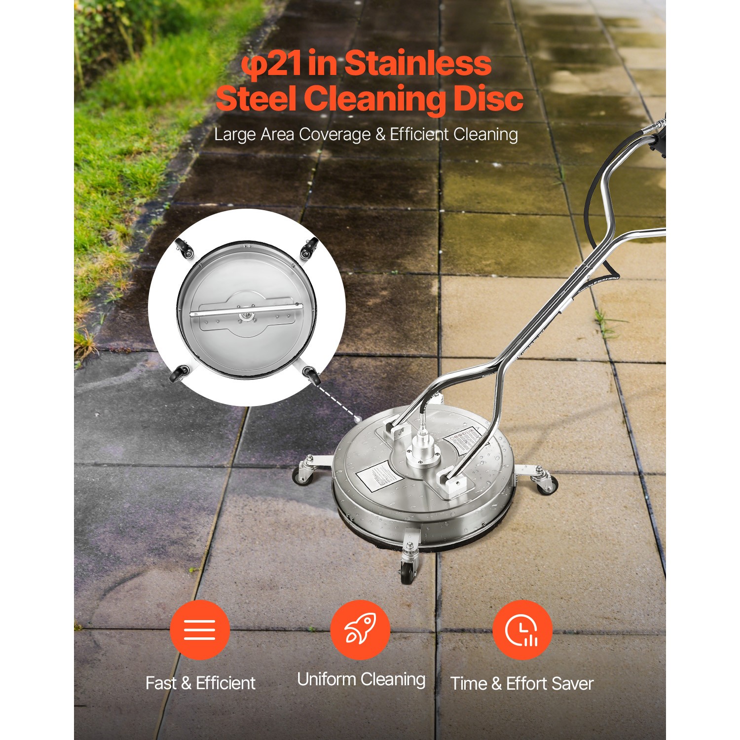 Uimoso 21″ Pressure Washer Surface Cleaner 4 Wheels Dual Handle 4500 Max PSI