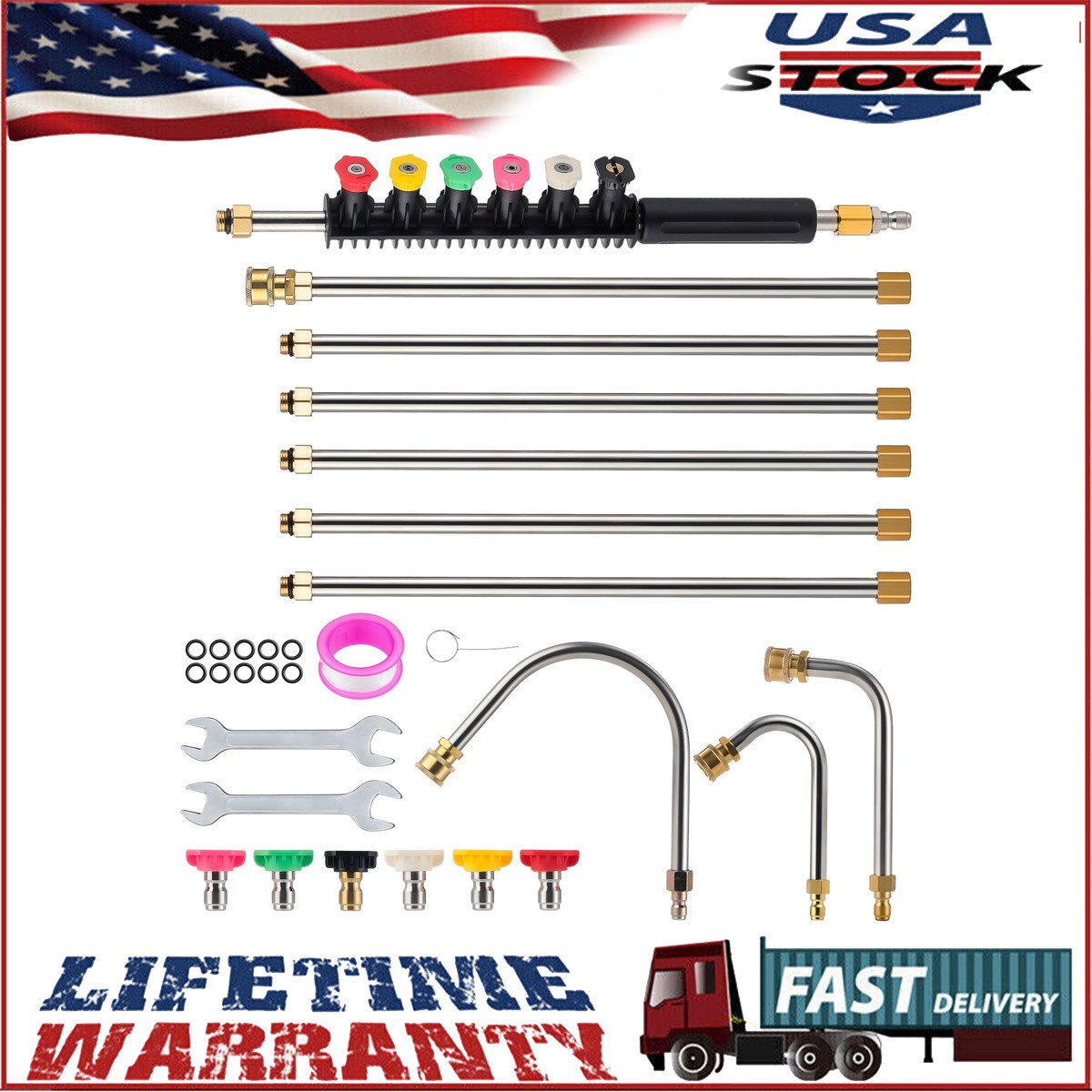 Extension Wand Lance Rod with adhesive tape with Wrench 9.5FT 6pcs Spray Nozzle