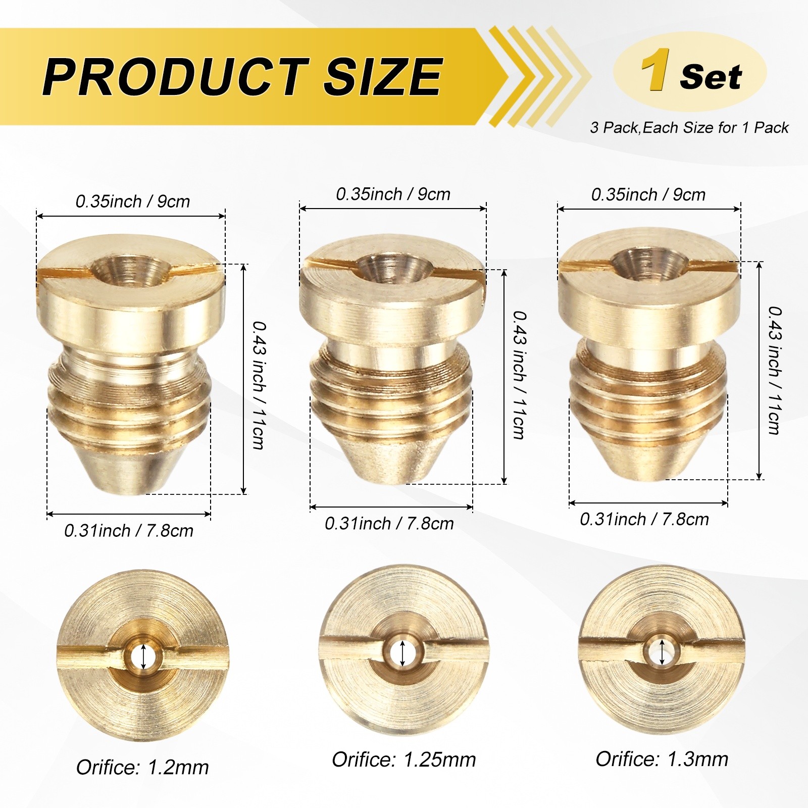 3-Pack 1.2/1.25/1.3 mm Brass Foam Cannon Orifice Nozzle Tips for Car Wash