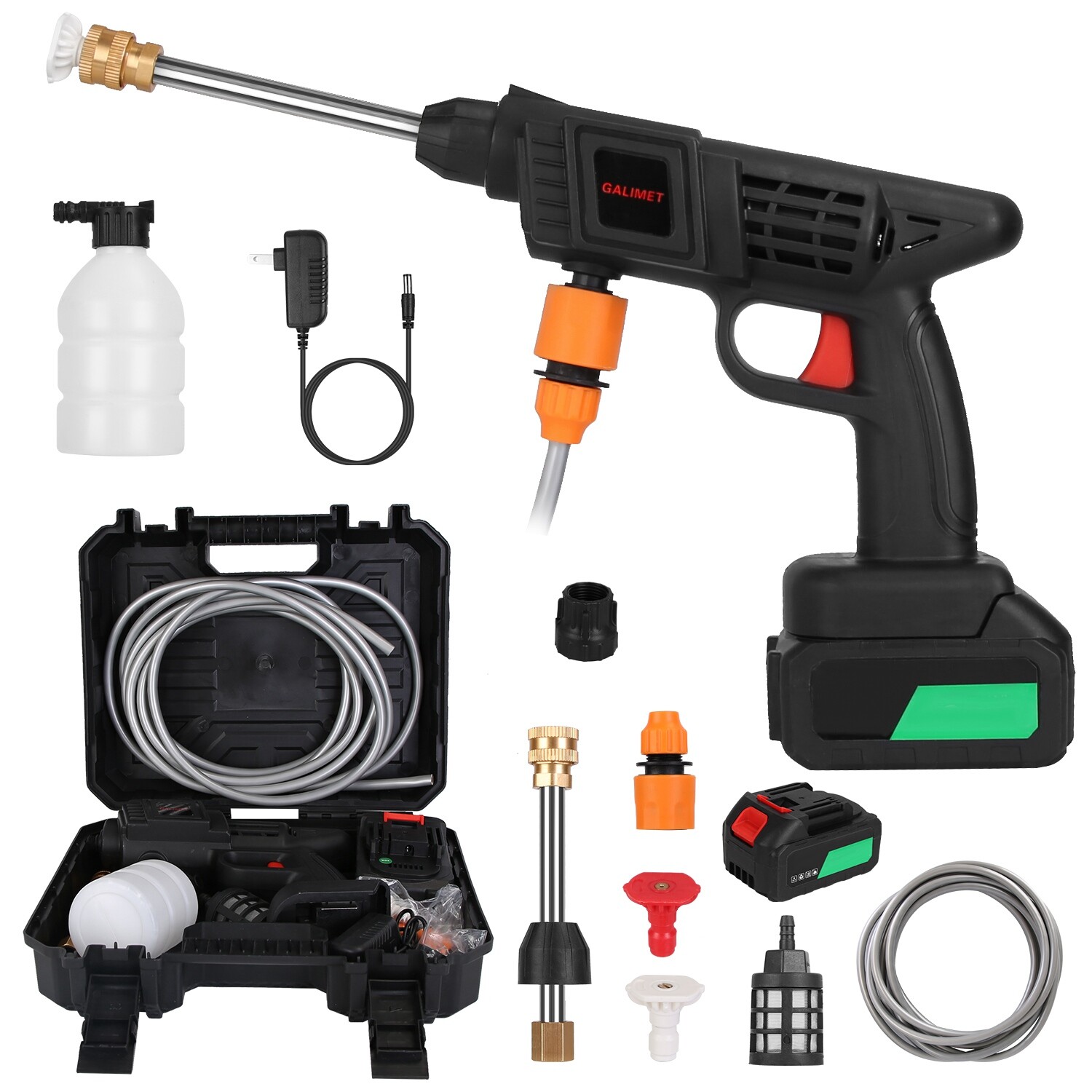 12000mAh Cordless High Pressure Car Washing Gun Pressure Washer Gun w/ 2 Nozzles