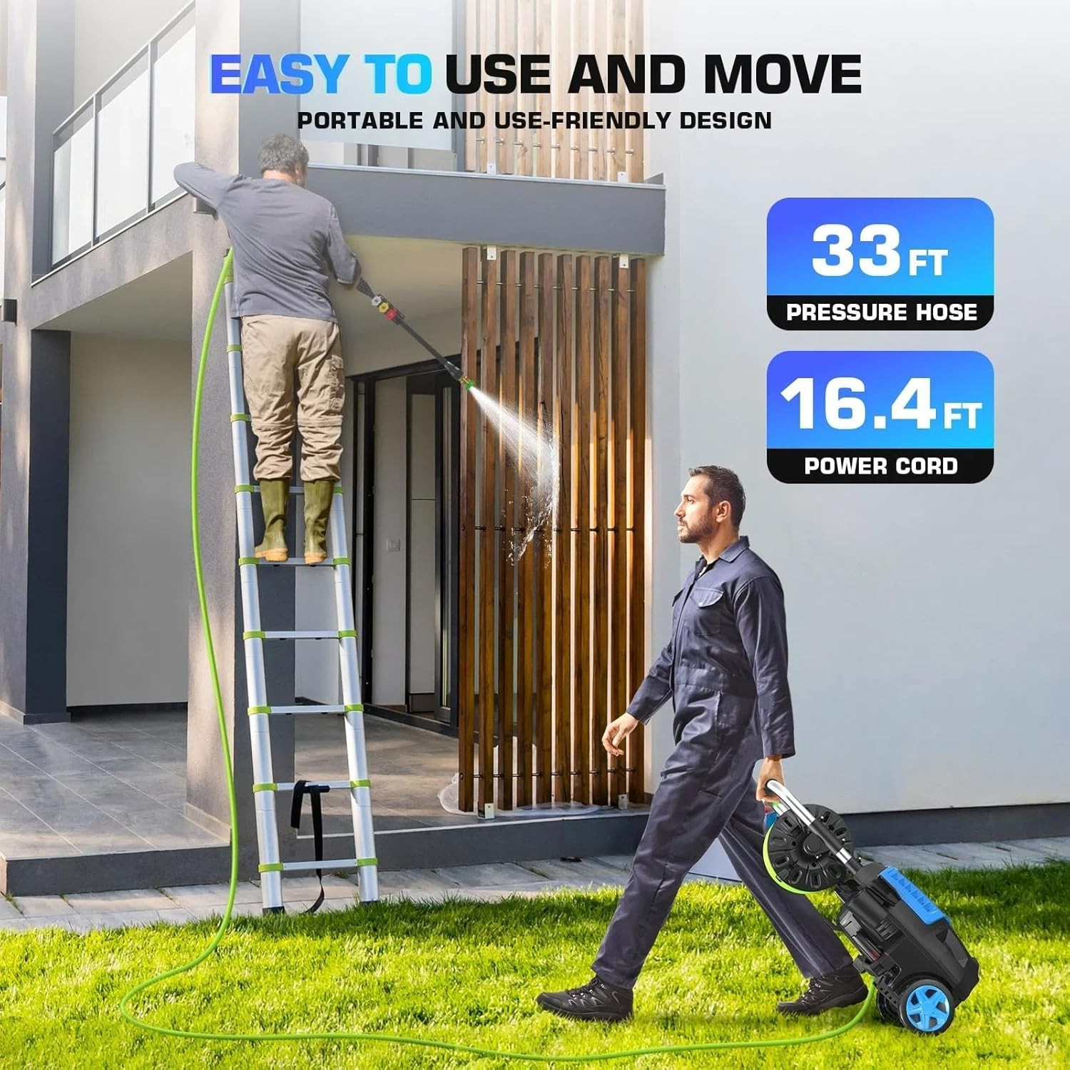 **4800 PSI Pressure Washer 33FT Hose 4 Nozzles Foam Cannon Home Car Patio Blue P