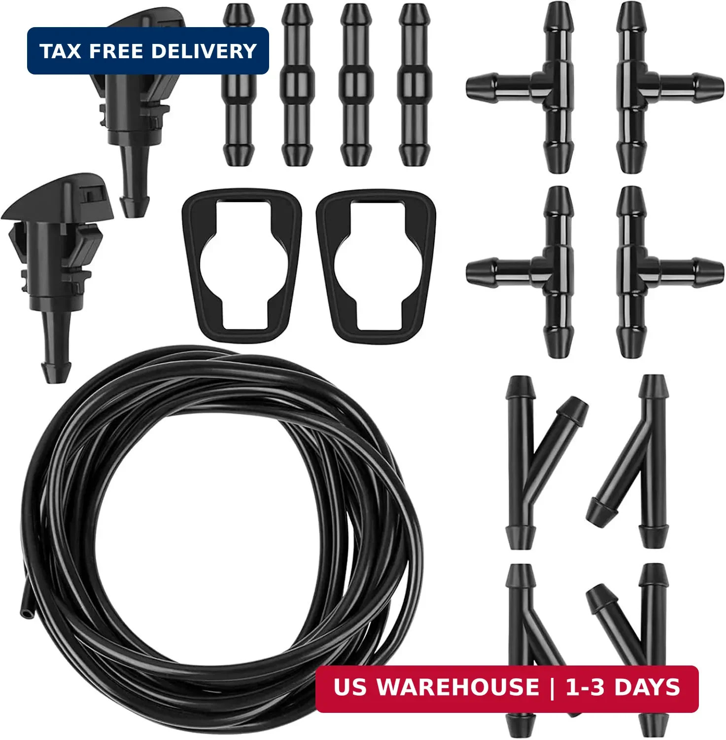 Windshield Washer Hose Kit, 5M Washer Fluid Hose with 12 Pcs Connectors, 2 Fan N