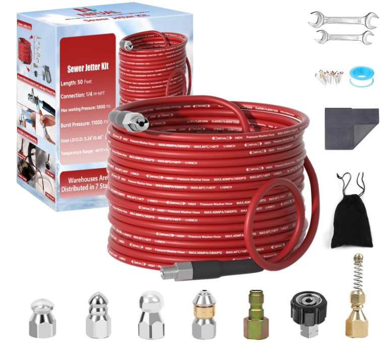 Kit for 1/4 Inch NPT Corner Max Working Pressure Drain Cleaner Hose 5800 PSI