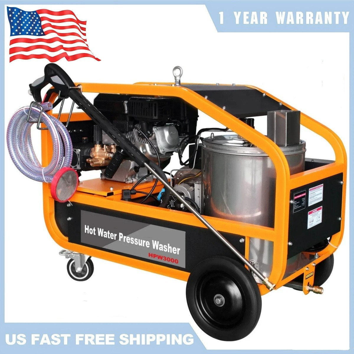 Agrotk Hot Water Pressure Washer Machine 6.5HP Gas Engine 3000 PSI Diesel Burner