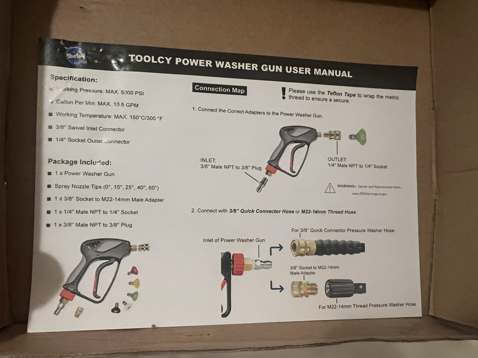 TOOLCY Pressure Washer Short Gun, Commercial 5000 PSI / 10.5 GPM with Nozzle