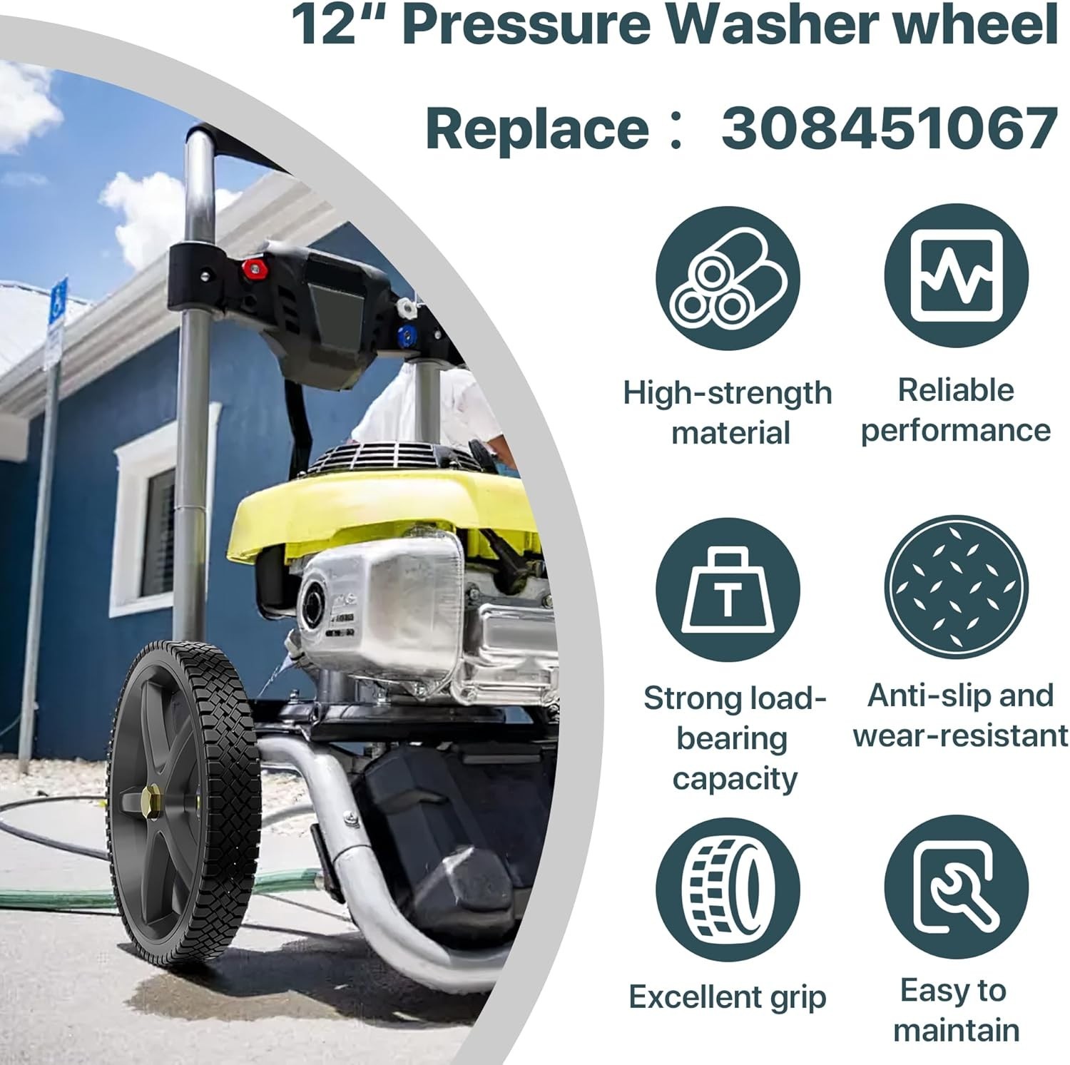 Durable 12″ Anti-Slip Pressure Washer Wheels – Fit for Ryobi, Homelite, BlackMax