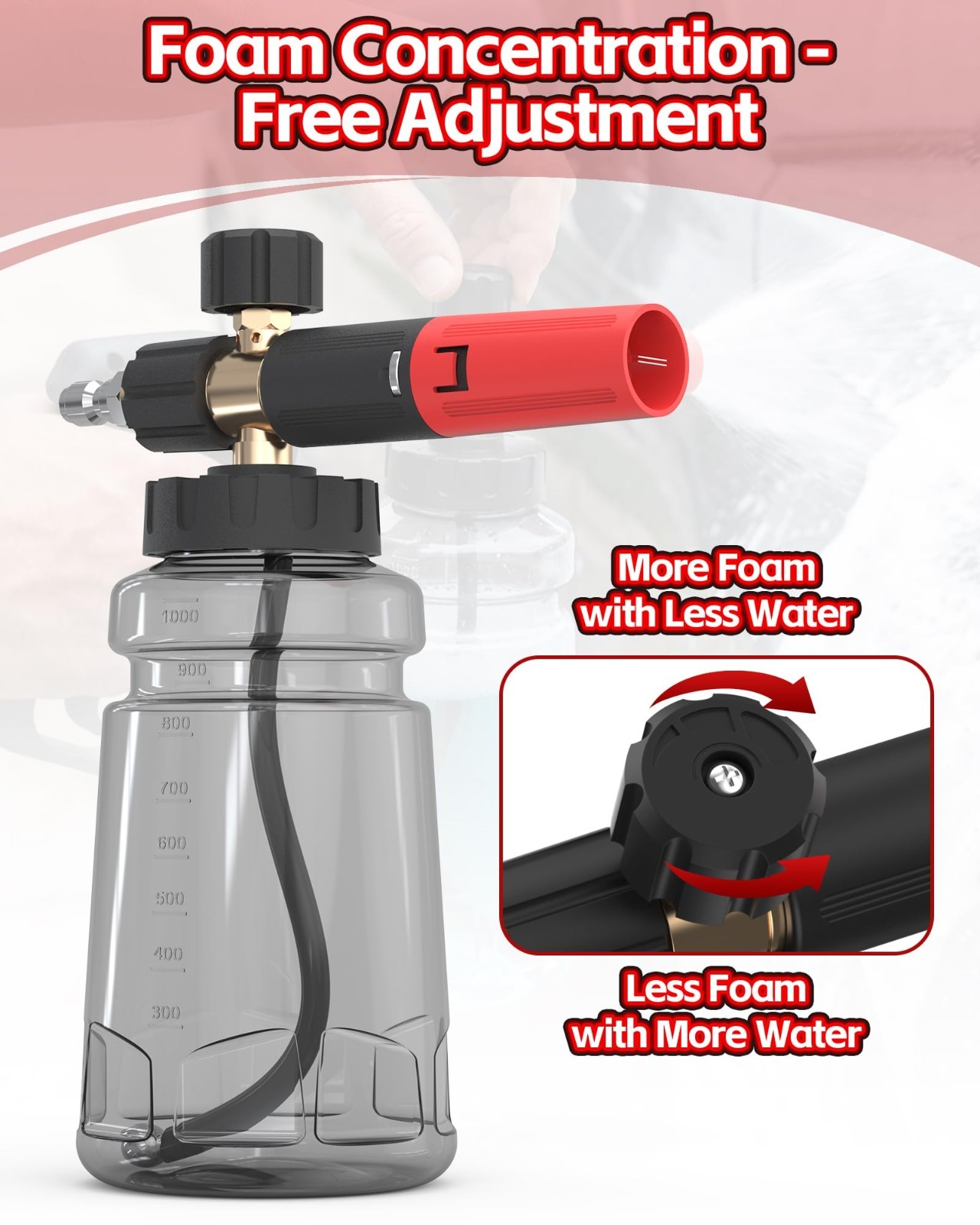 Foam Cannon for Pressure Washer – Adjustable Soap Sprayer, 1/4″ Quick Connect, 1