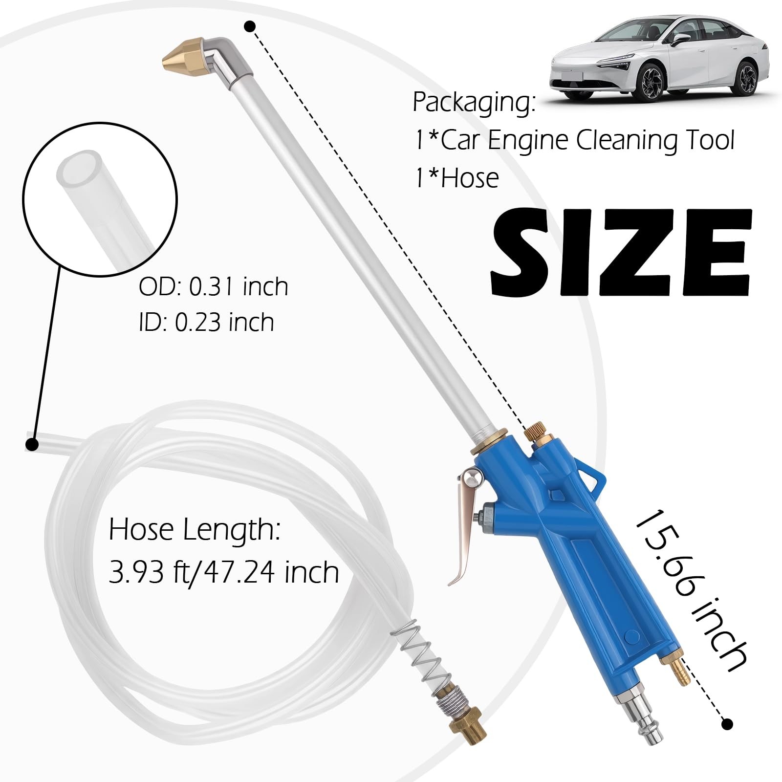 VKQTS Air Engine Cleaning Gun Elbow & 3.93Ft Hose,Pneumatic Air Nozzle Blow Gu