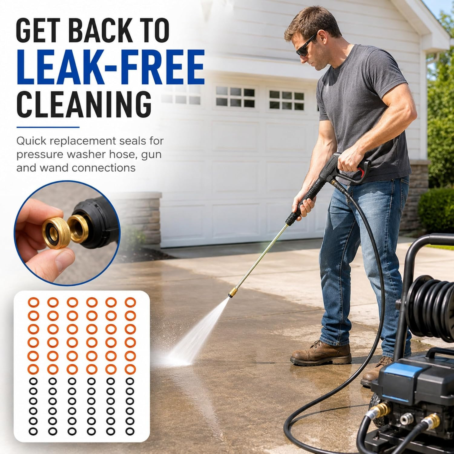 50-Piece Pressure Washer O-Ring Kit, 1/4″ & 3/8″ NBR Rubber Replacement Seals fo