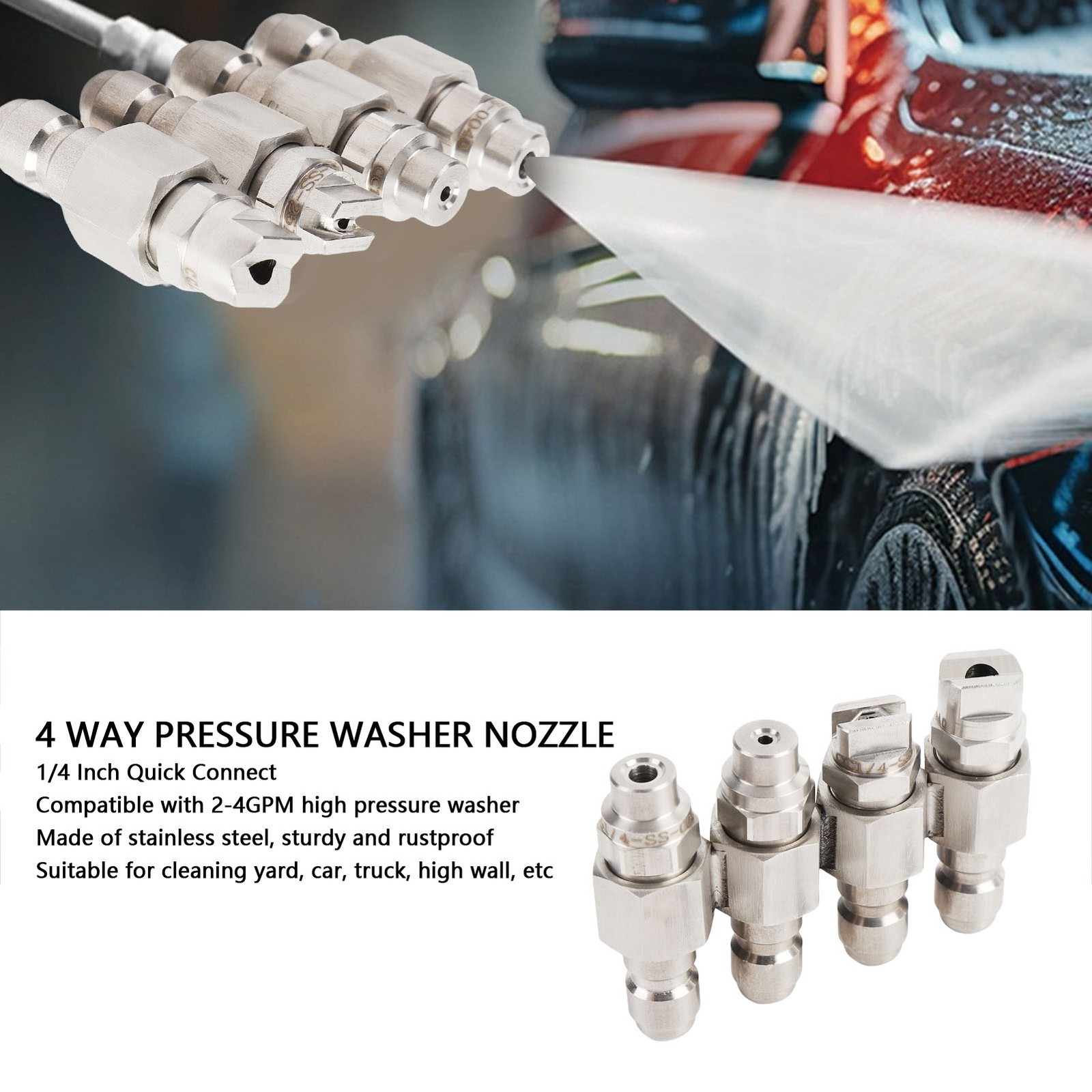 Way High Pressure Washer Nozzle Strong Stainless Steel For Soft Wash Recommended