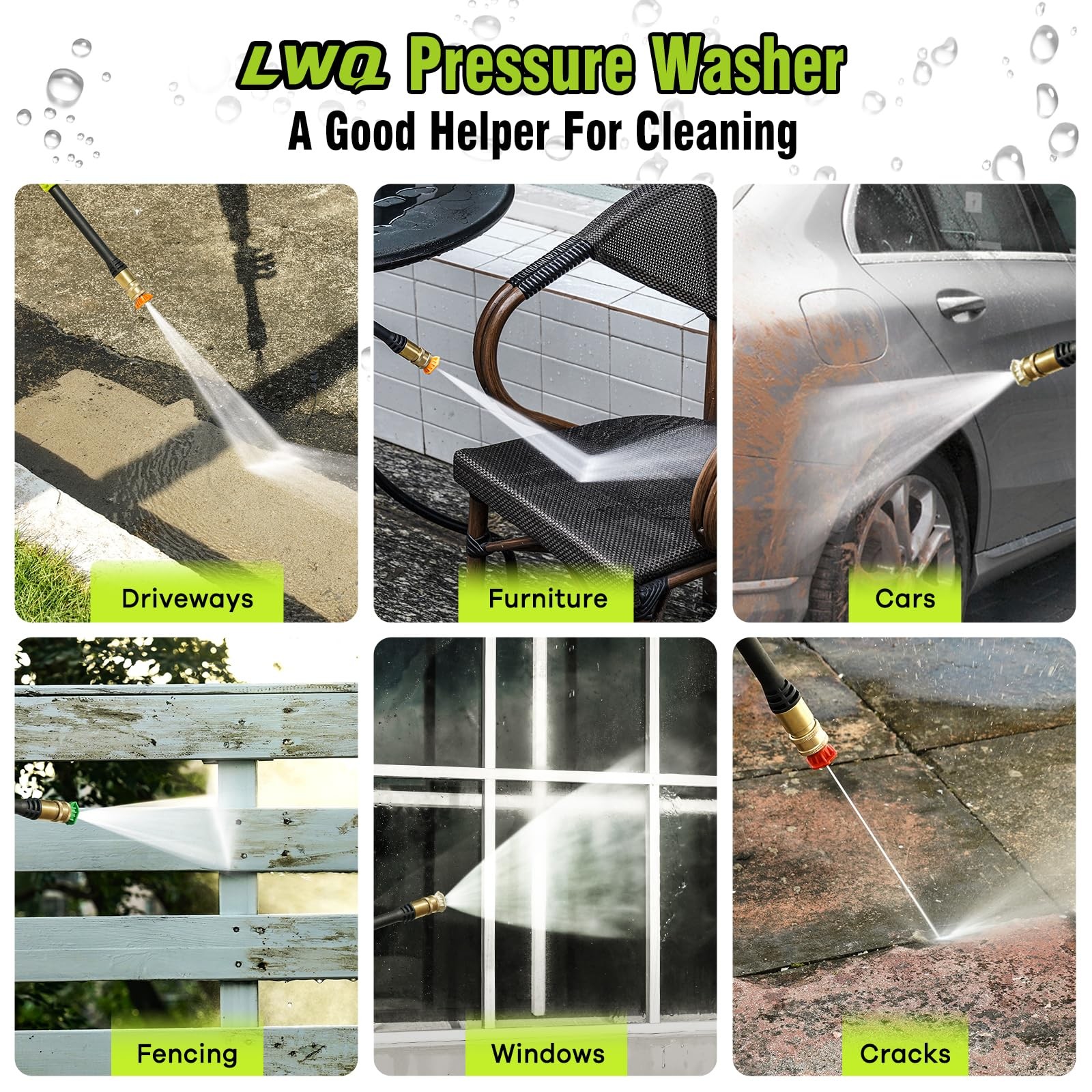 High Pressure Washer with 4 Nozzles & Foam Cannon for Cars, Fences, Driveways